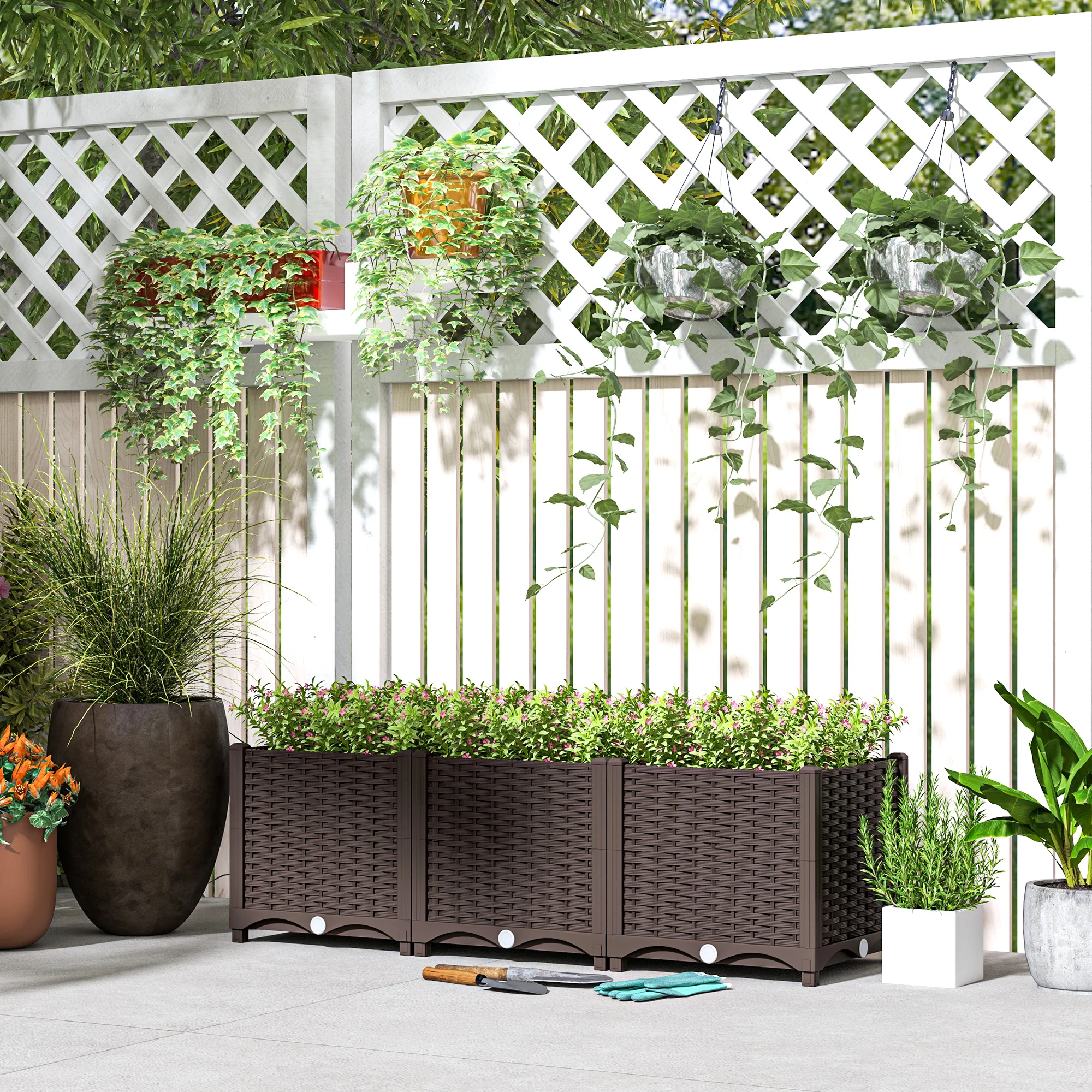 4 x 1 x 1 ft Raised Garden Bed, Indoor Outdoor Plastic Planter Box with Drainage Holes for Vegetables, Herbs, Flowers & Succulents, Brown - Image 4