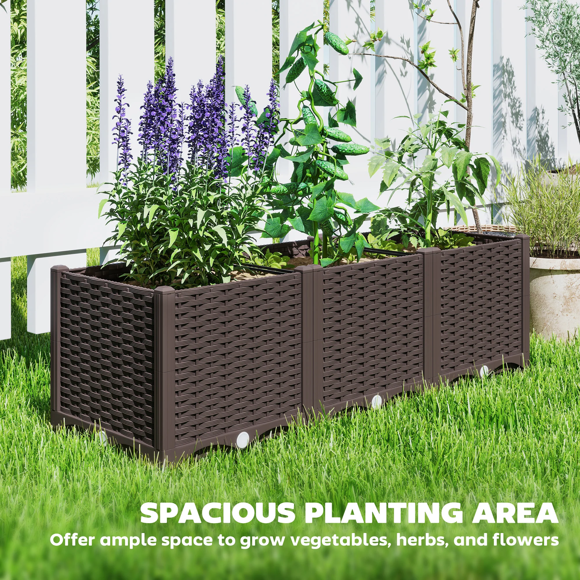 4 x 1 x 1 ft Raised Garden Bed, Indoor Outdoor Plastic Planter Box with Drainage Holes for Vegetables, Herbs, Flowers & Succulents, Brown - Image 6