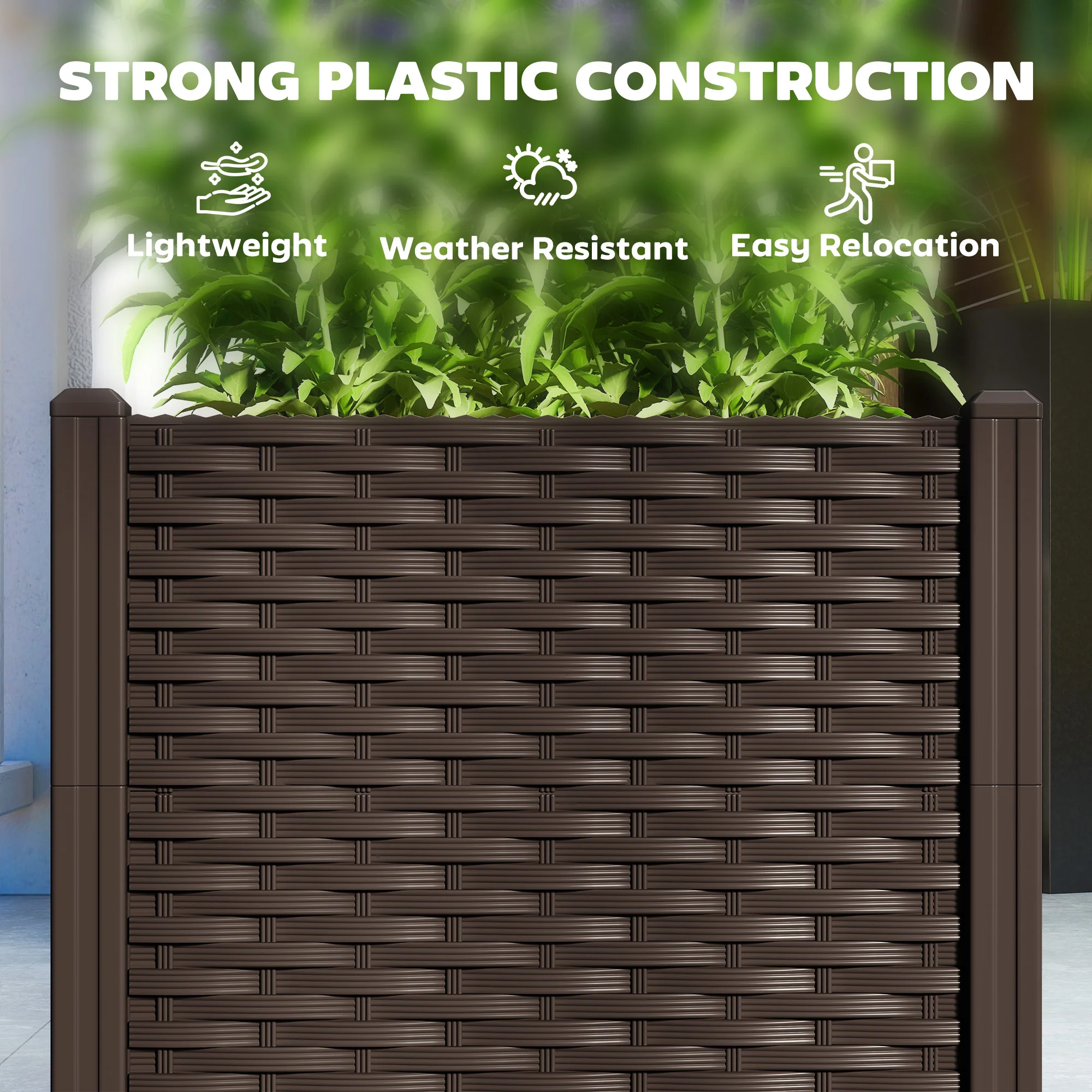 4 x 1 x 1 ft Raised Garden Bed, Indoor Outdoor Plastic Planter Box with Drainage Holes for Vegetables, Herbs, Flowers & Succulents, Brown - Image 7