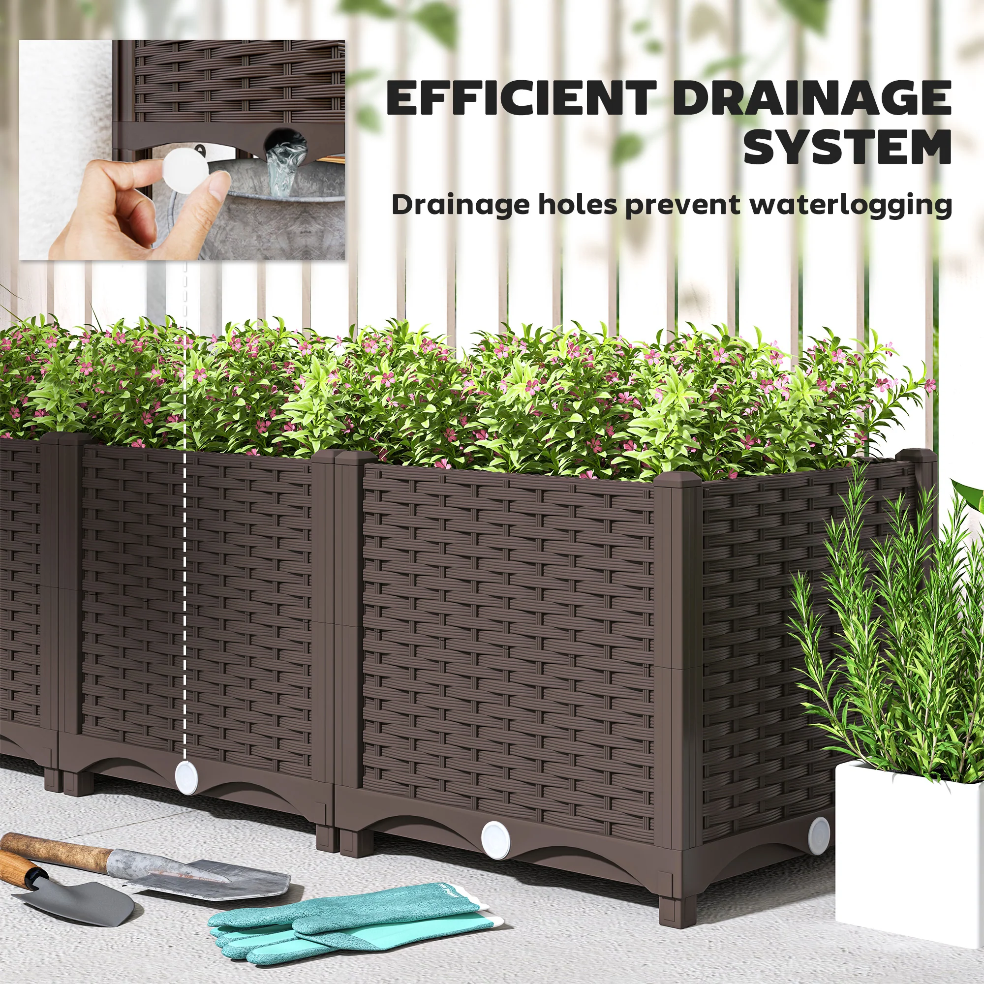 4 x 1 x 1 ft Raised Garden Bed, Indoor Outdoor Plastic Planter Box with Drainage Holes for Vegetables, Herbs, Flowers & Succulents, Brown - Image 8