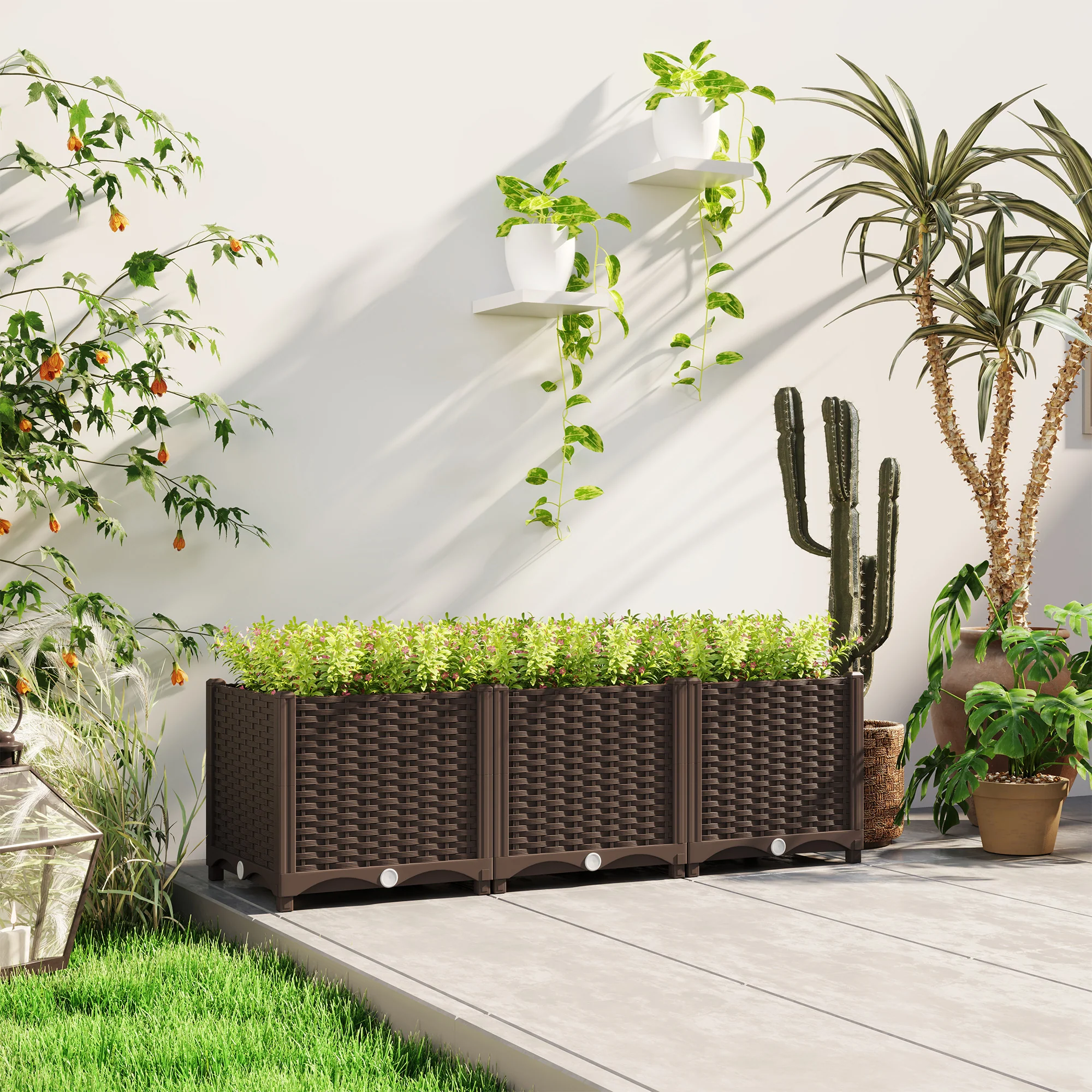 4 x 1 x 1 ft Raised Garden Bed, Indoor Outdoor Plastic Planter Box with Drainage Holes for Vegetables, Herbs, Flowers & Succulents, Brown - Image 9