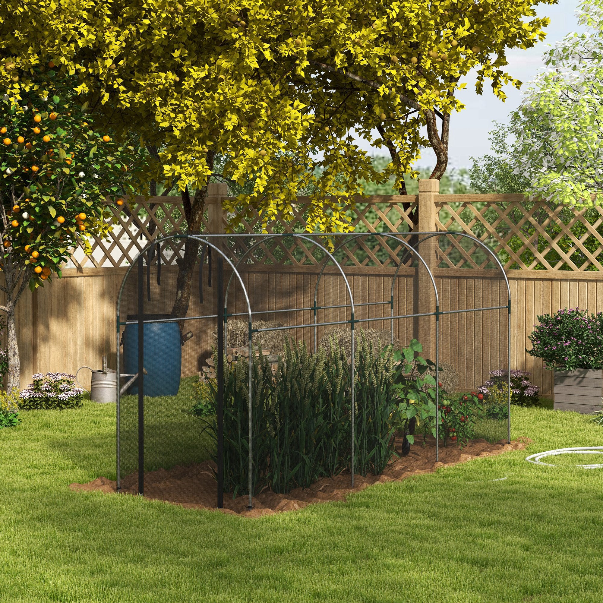 4' x 12' Crop Cage Plant Protection Tent with Zipper for Garden, Yard, Lawn, Black - Image 4
