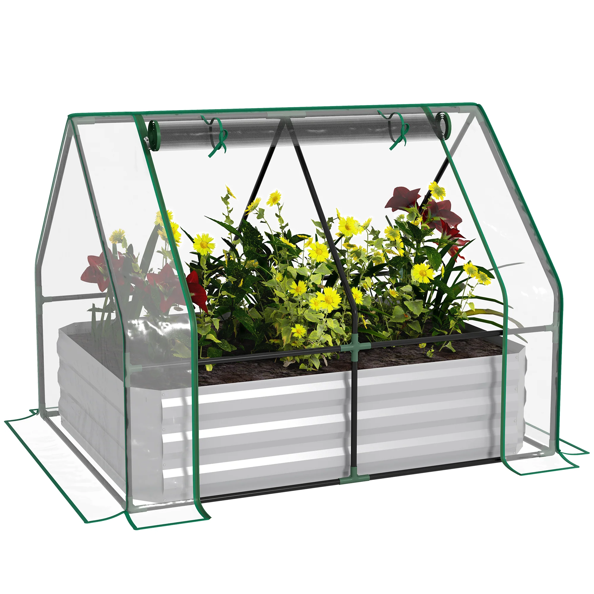 4' x 3' Galvanized Raised Garden Bed with PVC Greenhouse Cover, Outdoor Planter Box, Clear