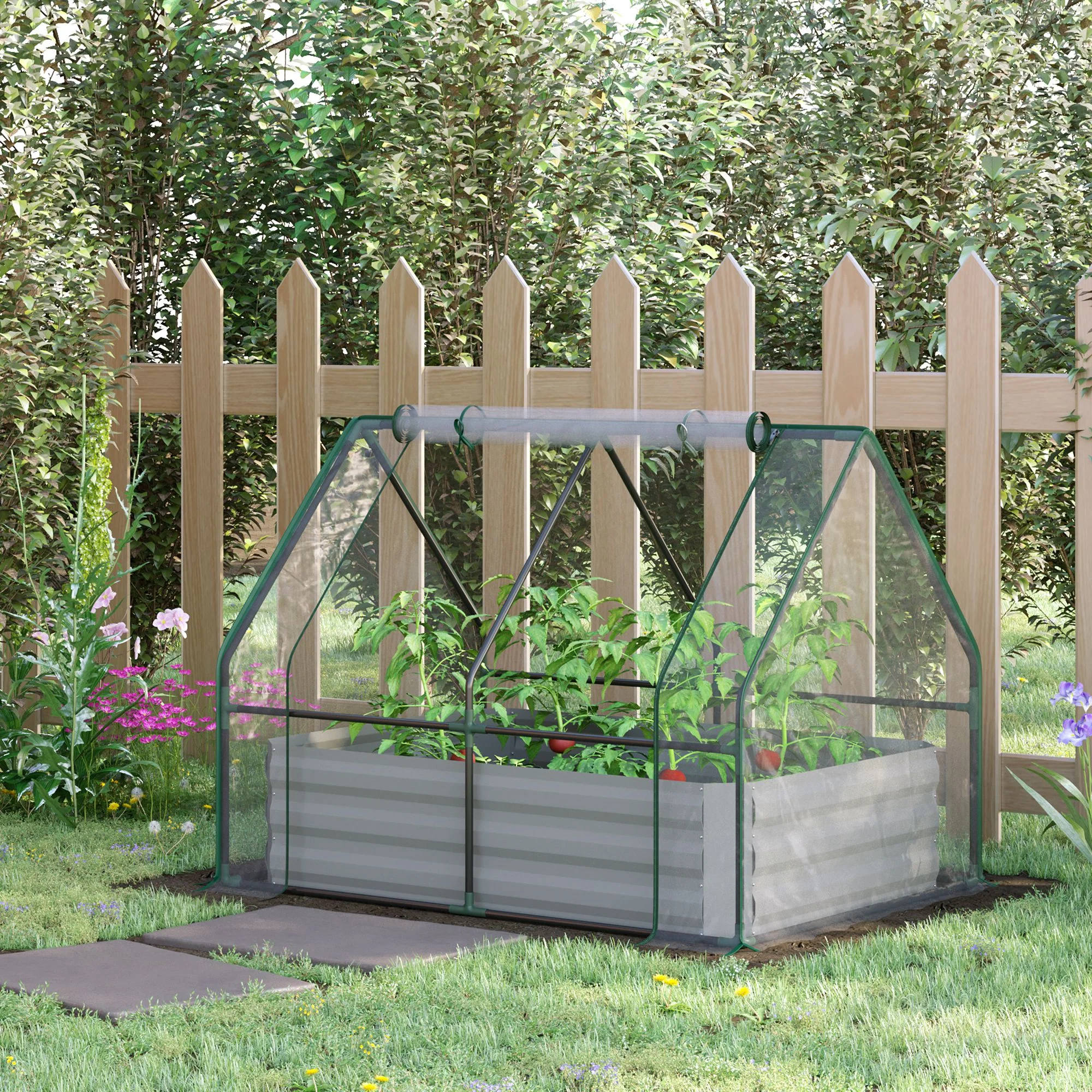 4' x 3' Galvanized Raised Garden Bed with PVC Greenhouse Cover, Outdoor Planter Box, Clear - Image 3