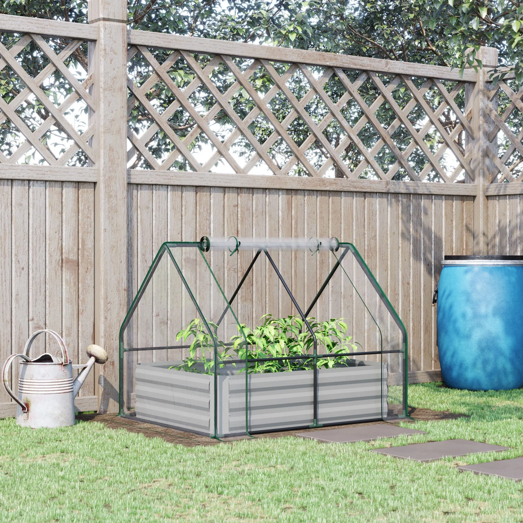 4' x 3' Galvanized Raised Garden Bed with PVC Greenhouse Cover, Outdoor Planter Box, Clear - Image 4