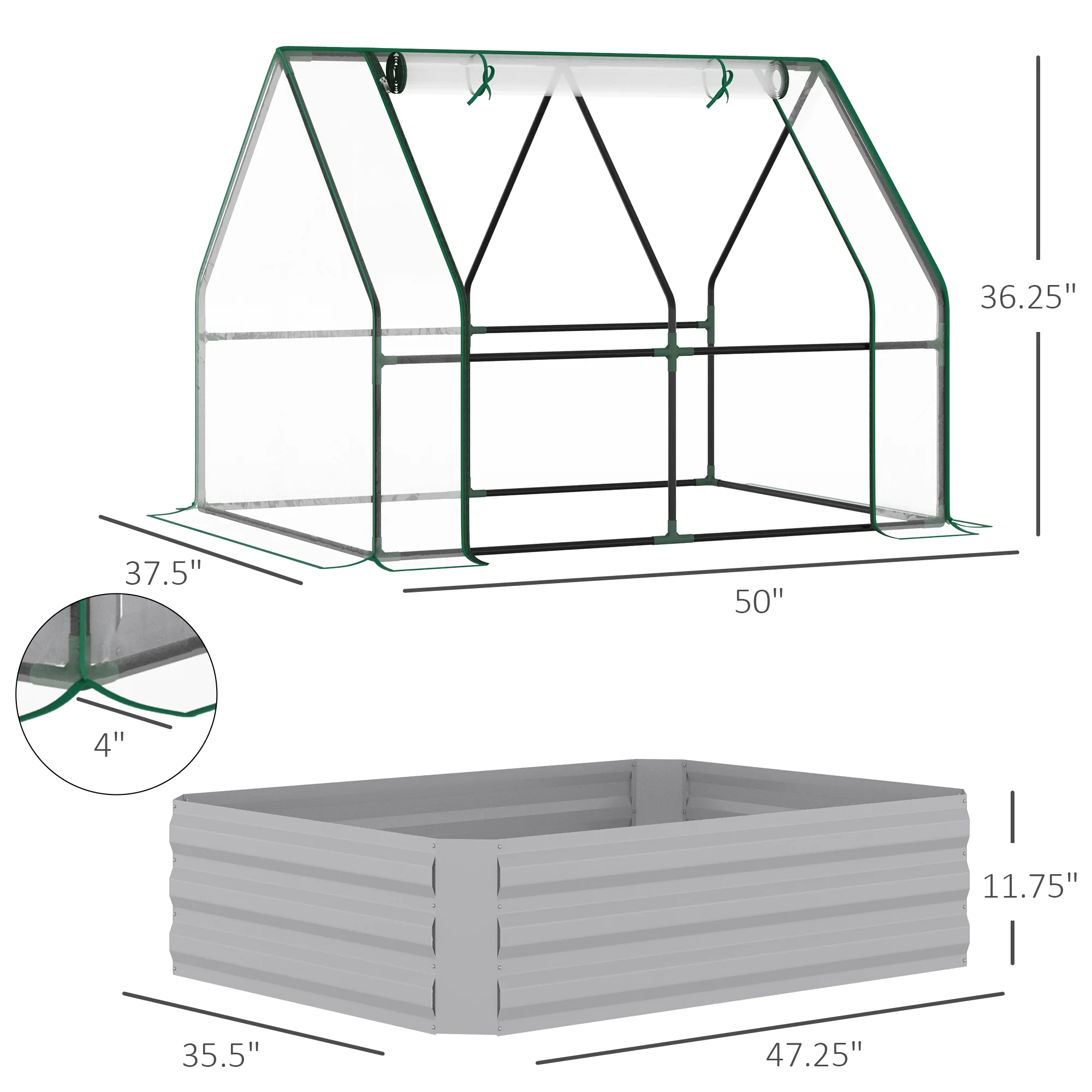 4' x 3' Galvanized Raised Garden Bed with PVC Greenhouse Cover, Outdoor Planter Box, Clear - Image 5