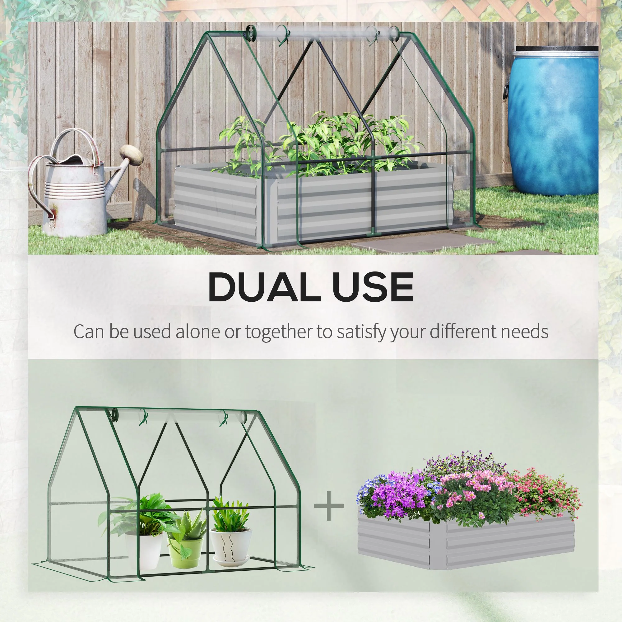4' x 3' Galvanized Raised Garden Bed with PVC Greenhouse Cover, Outdoor Planter Box, Clear - Image 6
