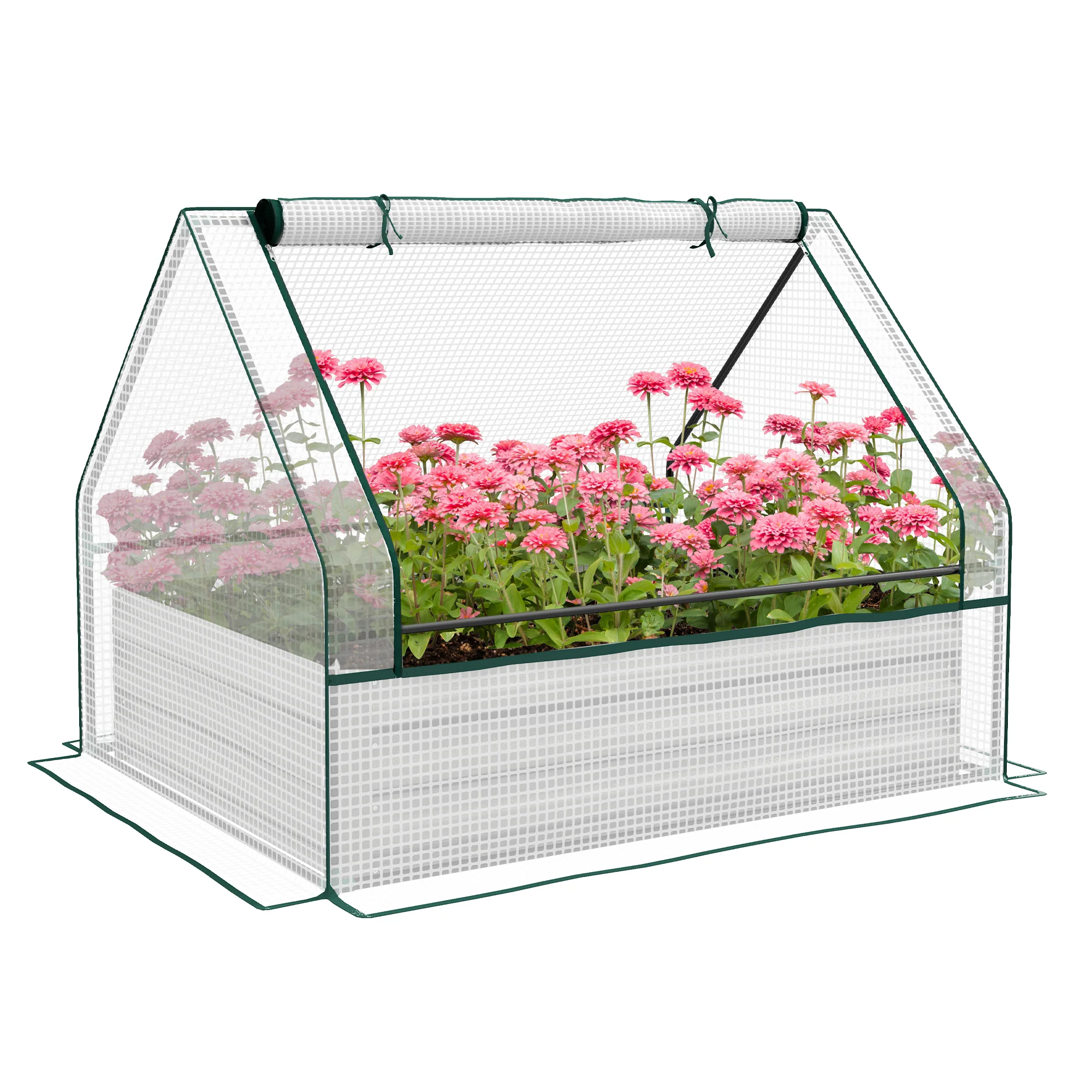 4 x 3 x 1ft Galvanized Raised Garden Bed with Cover, for Herbs and Vegetables, White and Silver
