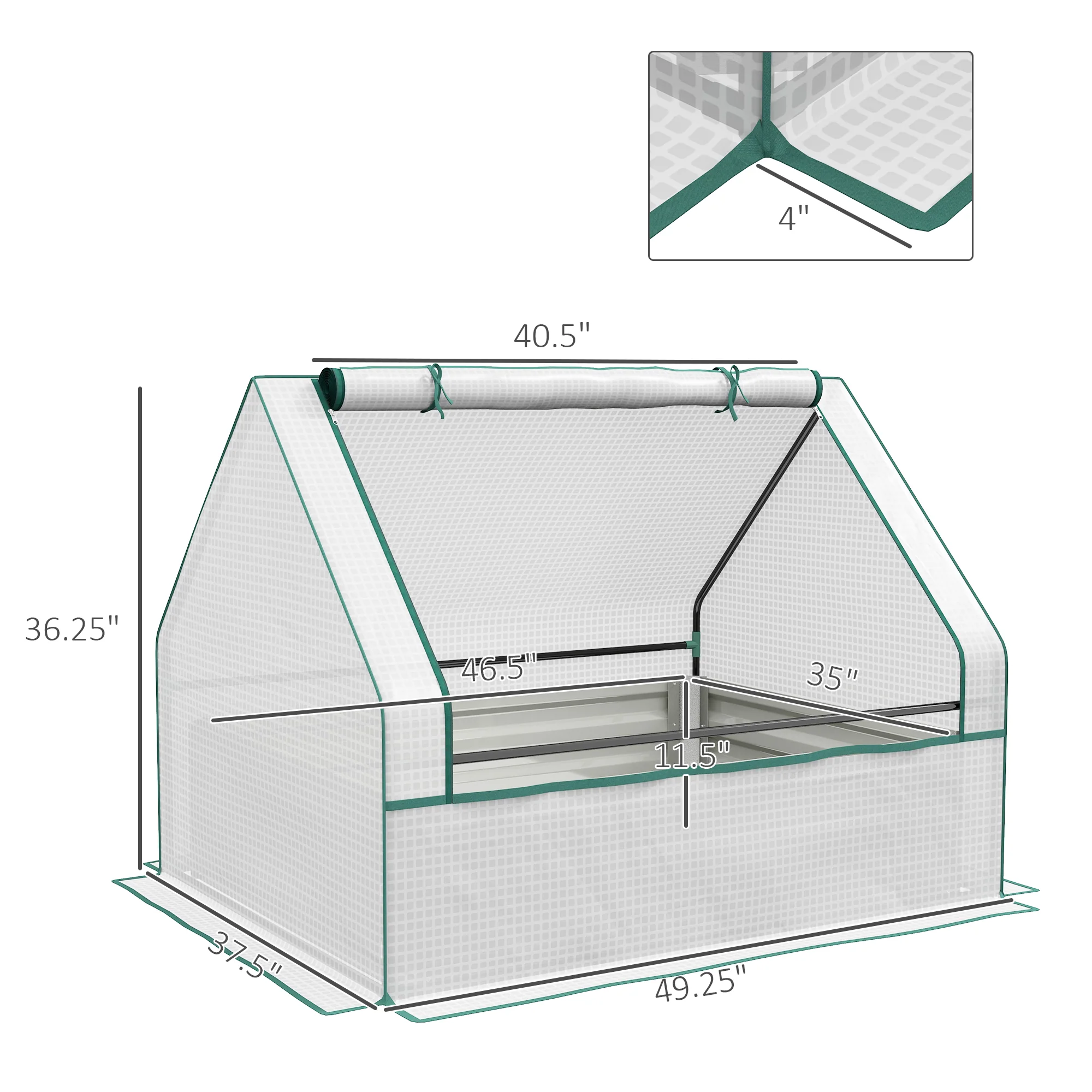 4 x 3 x 1ft Galvanized Raised Garden Bed with Cover, for Herbs and Vegetables, White and Silver - Image 5