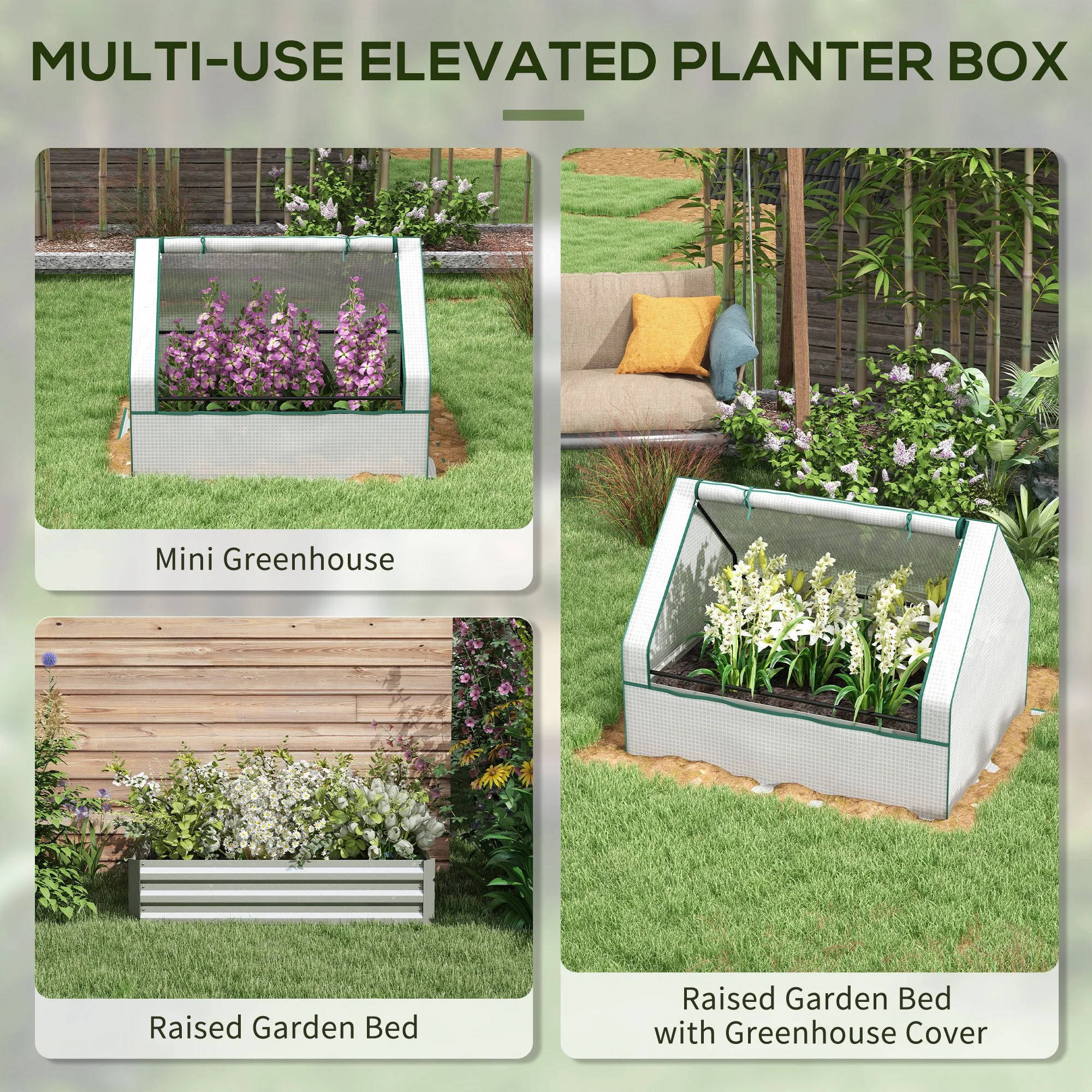 4 x 3 x 1ft Galvanized Raised Garden Bed with Cover, for Herbs and Vegetables, White and Silver - Image 6