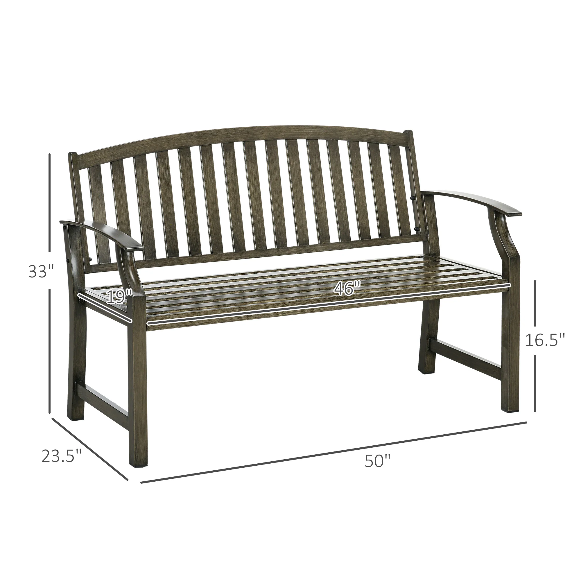46" Outdoor Metal Bench with Wood-Look Slatted Frame, Black - Image 5