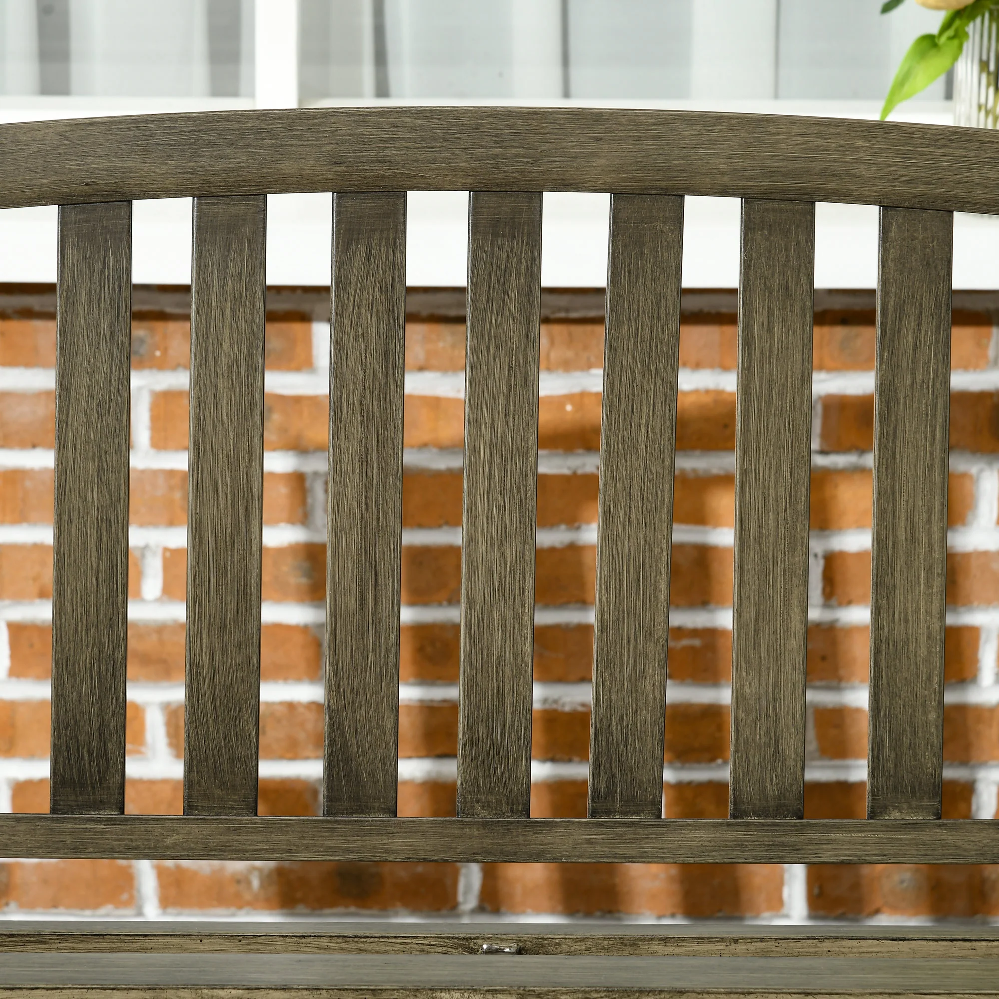 46" Outdoor Metal Bench with Wood-Look Slatted Frame, Black - Image 8