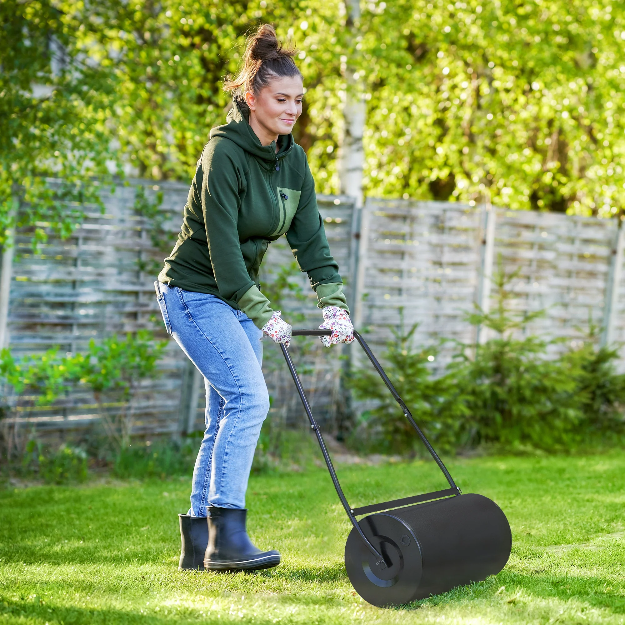 46L Lawn Roller, Push/Tow Behind Sod Roller with U Shaped Handle, Water Filled Yard Roller - Image 3