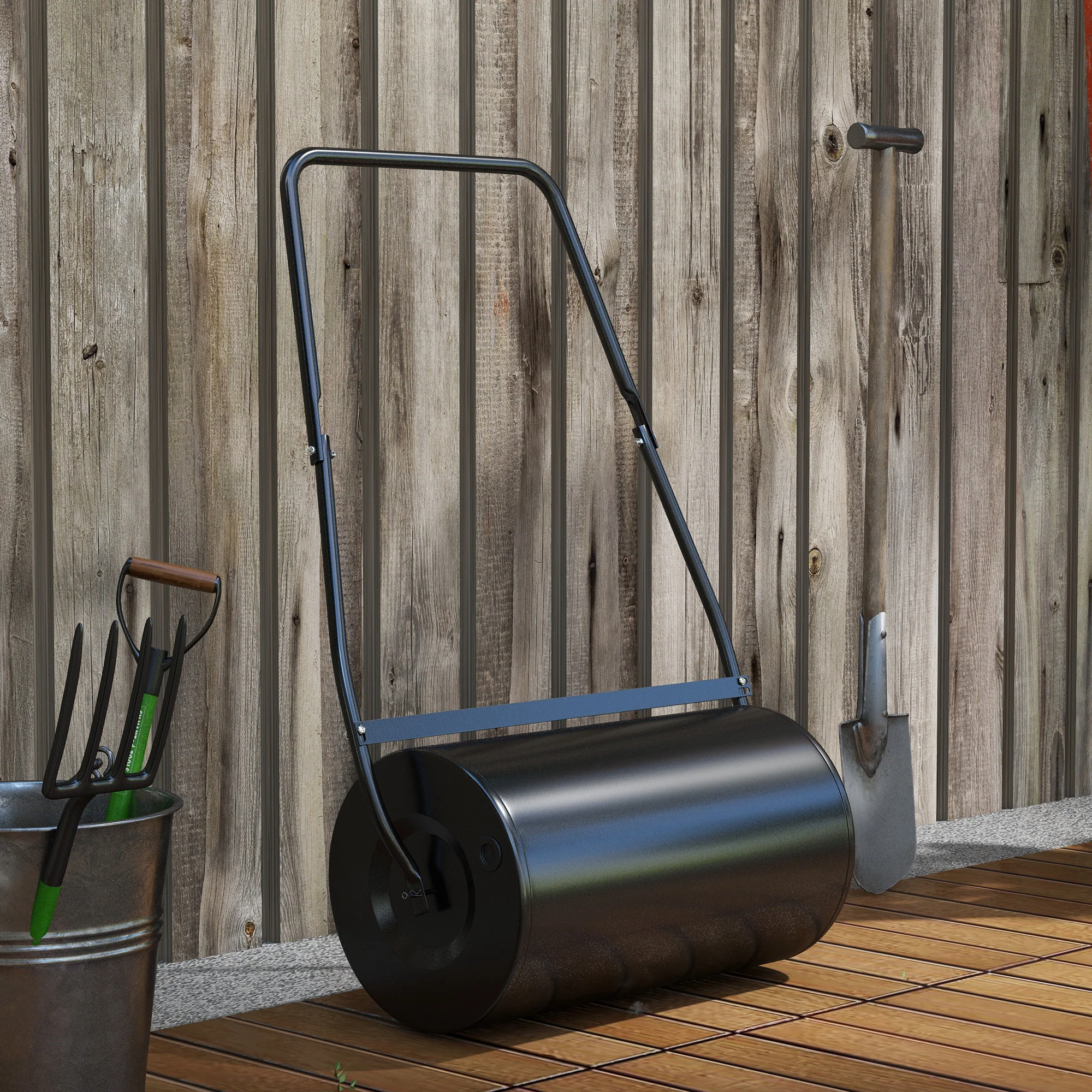 46L Lawn Roller, Push/Tow Behind Sod Roller with U Shaped Handle, Water Filled Yard Roller - Image 4