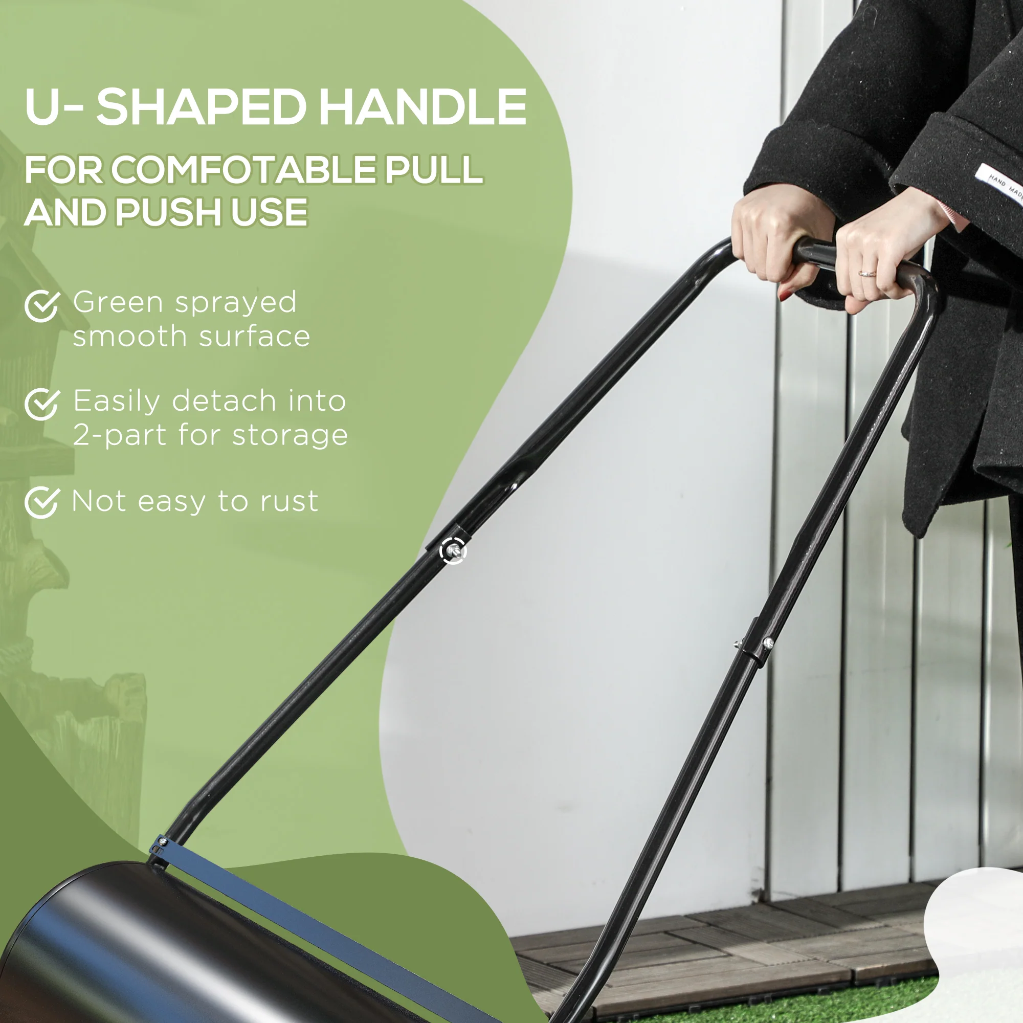 46L Lawn Roller, Push/Tow Behind Sod Roller with U Shaped Handle, Water Filled Yard Roller - Image 7