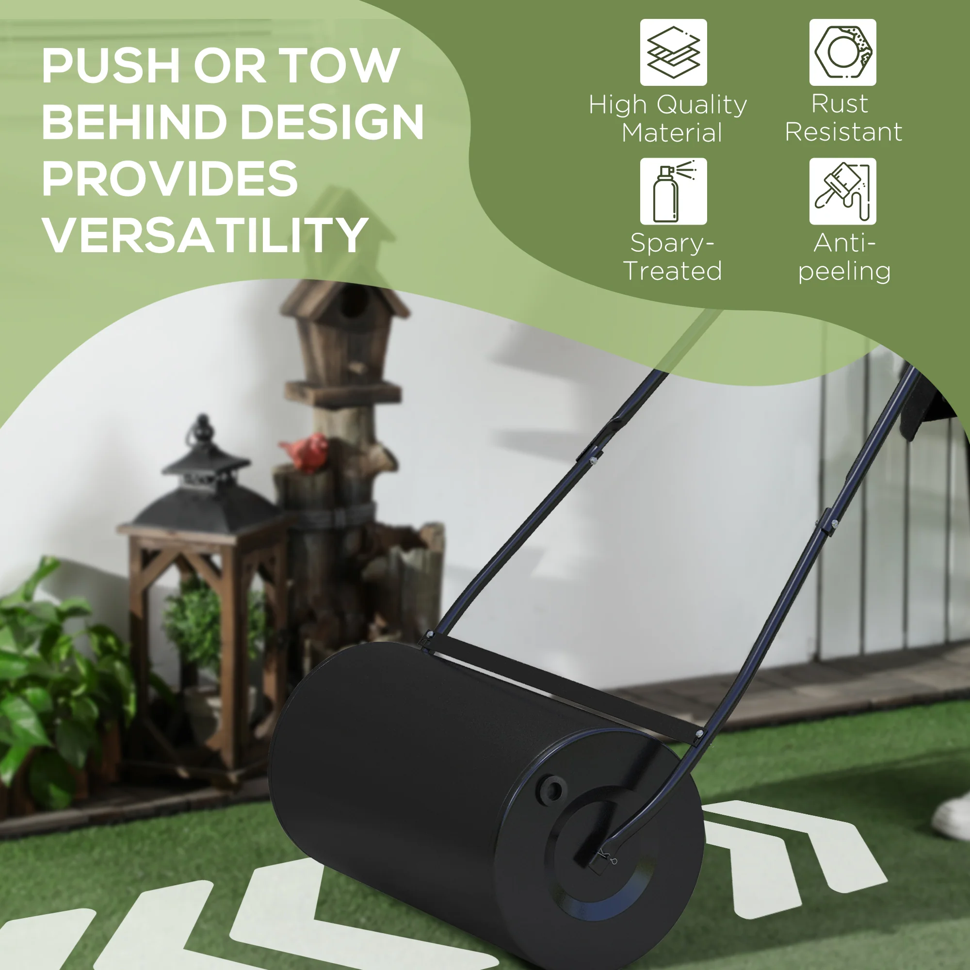 46L Lawn Roller, Push/Tow Behind Sod Roller with U Shaped Handle, Water Filled Yard Roller - Image 8