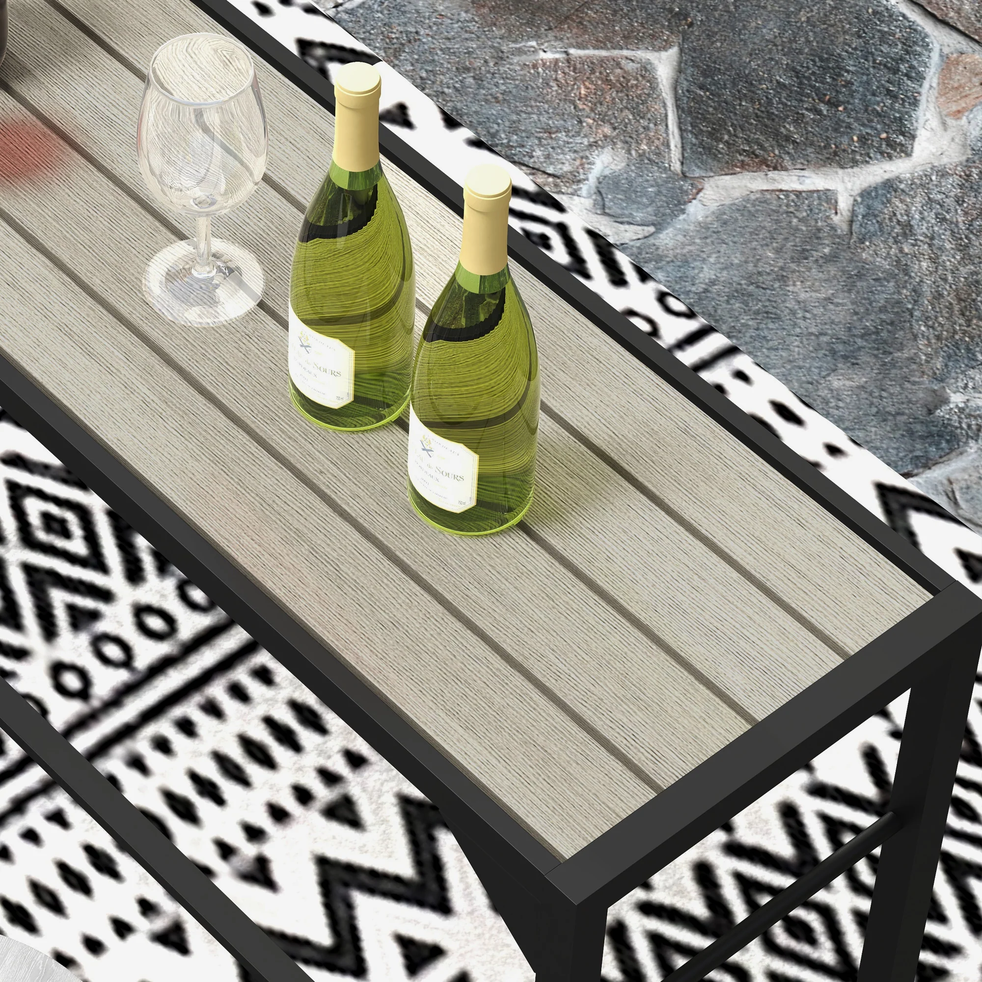 47" Outdoor Bar Table with Built-In Bottle Opener & Wood Grain Plastic Top - Image 10