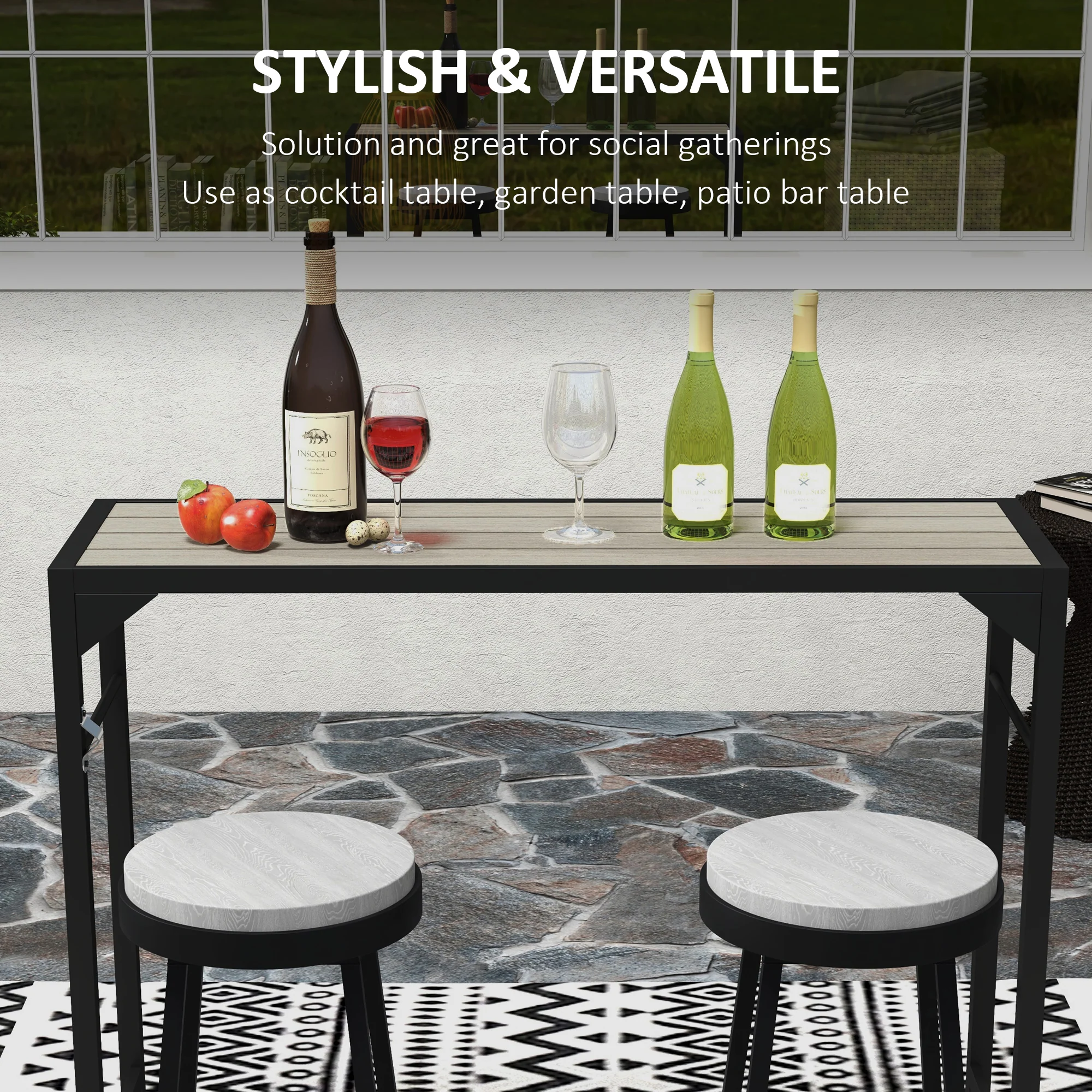 47" Outdoor Bar Table with Built-In Bottle Opener & Wood Grain Plastic Top - Image 6