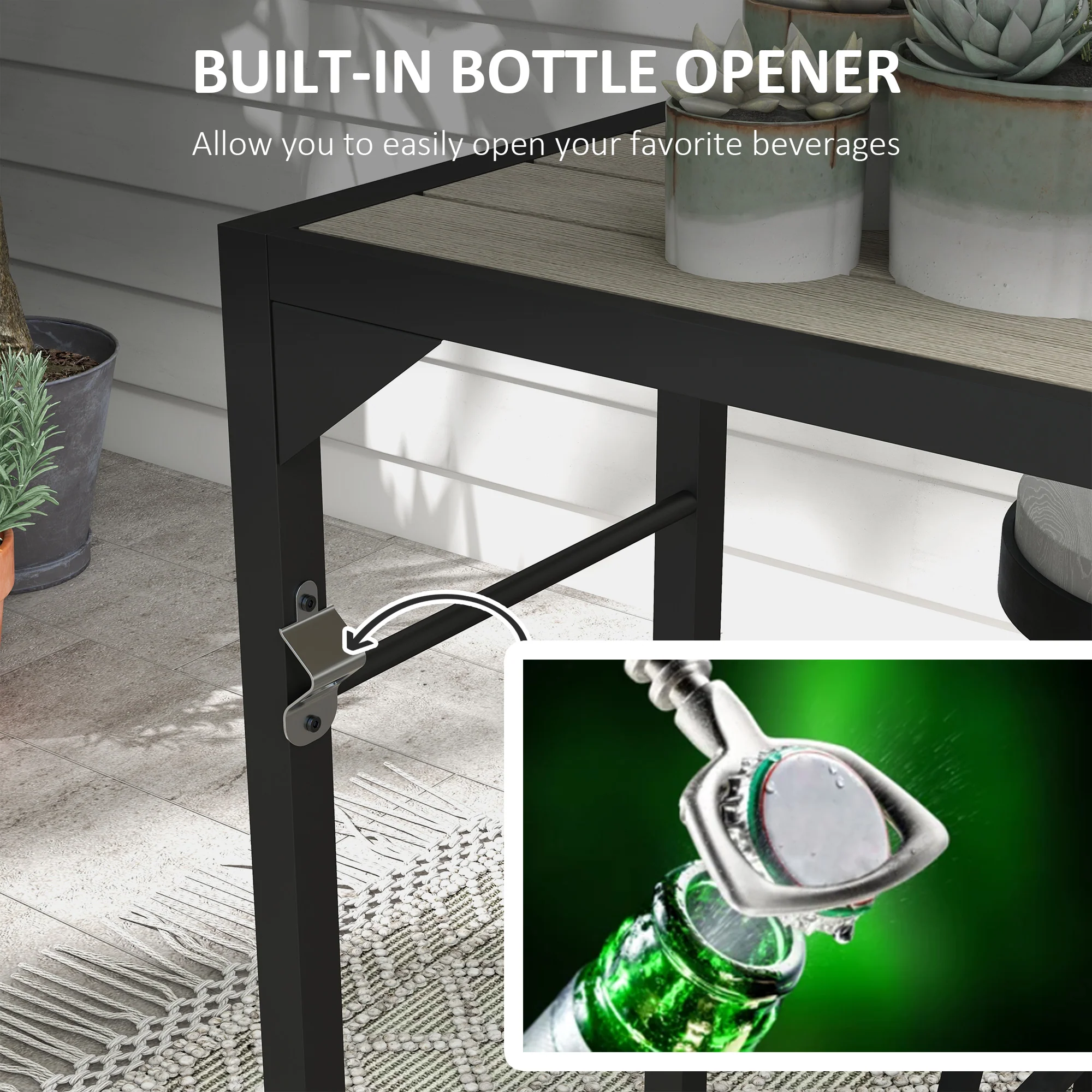 47" Outdoor Bar Table with Built-In Bottle Opener & Wood Grain Plastic Top - Image 7