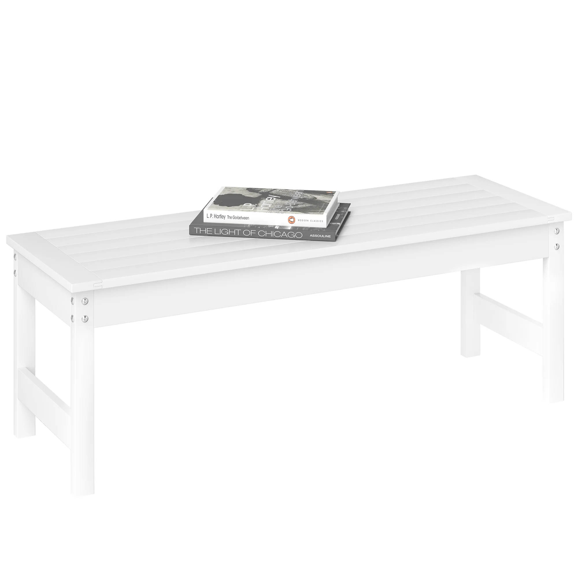47" All-Weather HDPE Backless Bench with Slatted Seat, White