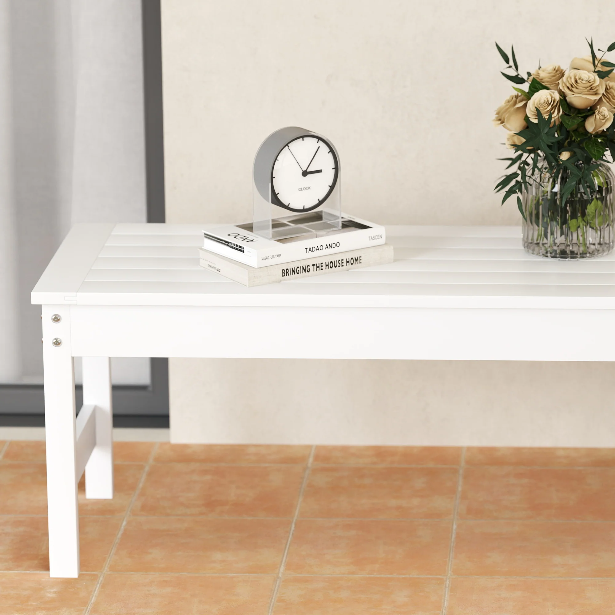 47" All-Weather HDPE Backless Bench with Slatted Seat, White - Image 10
