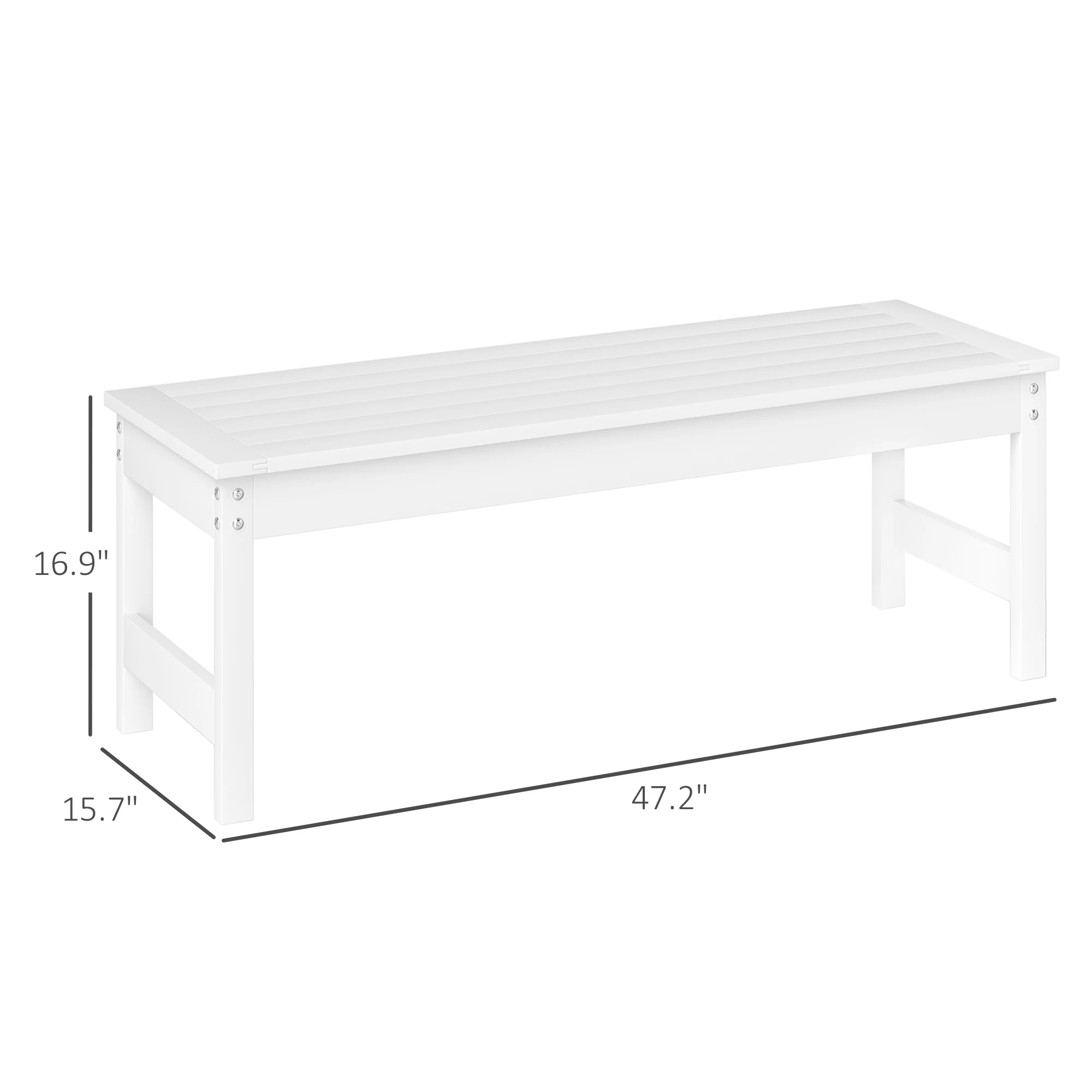 47" All-Weather HDPE Backless Bench with Slatted Seat, White - Image 5