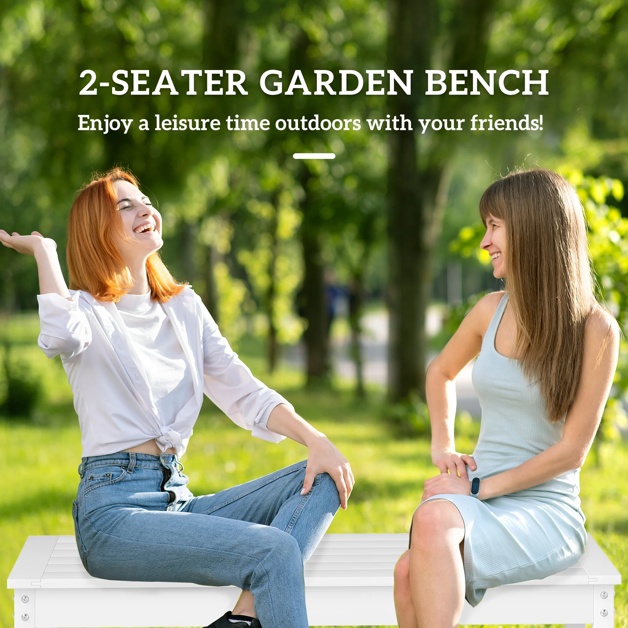 47" All-Weather HDPE Backless Bench with Slatted Seat, White - Image 6