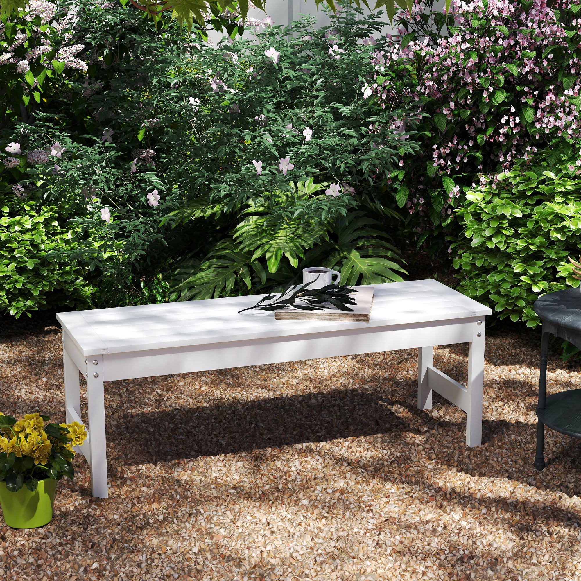 47" All-Weather HDPE Backless Bench with Slatted Seat, White - Image 9