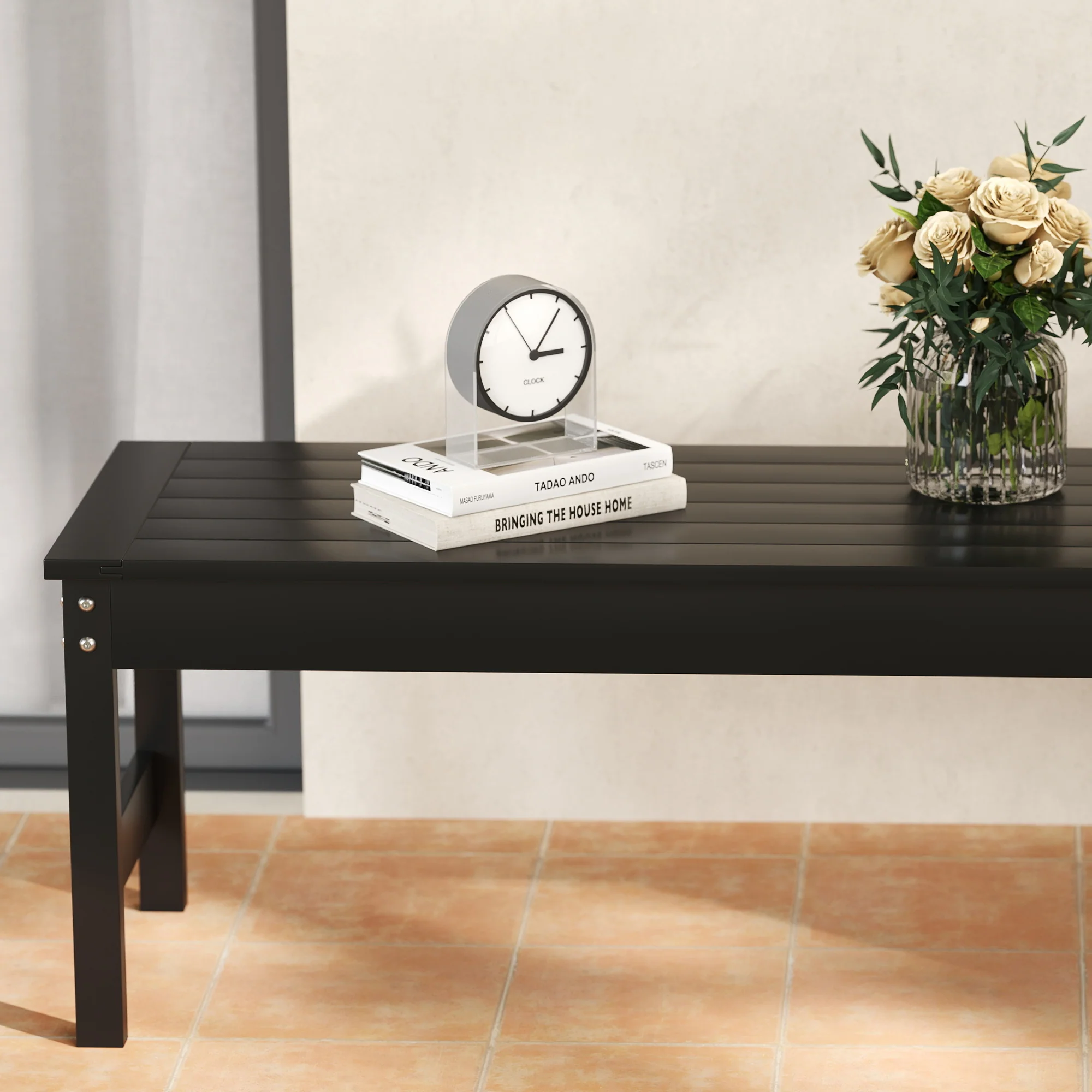 47" All-Weather HDPE Backless Bench with Slatted Seat, Black - Image 10
