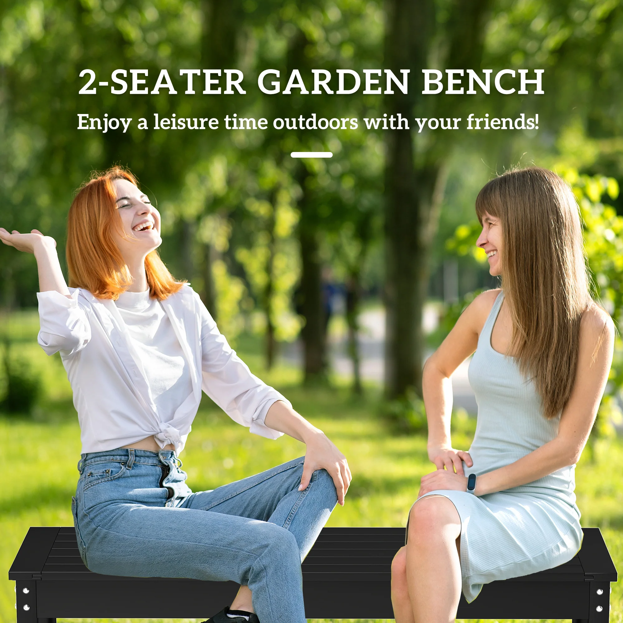 47" All-Weather HDPE Backless Bench with Slatted Seat, Black - Image 6