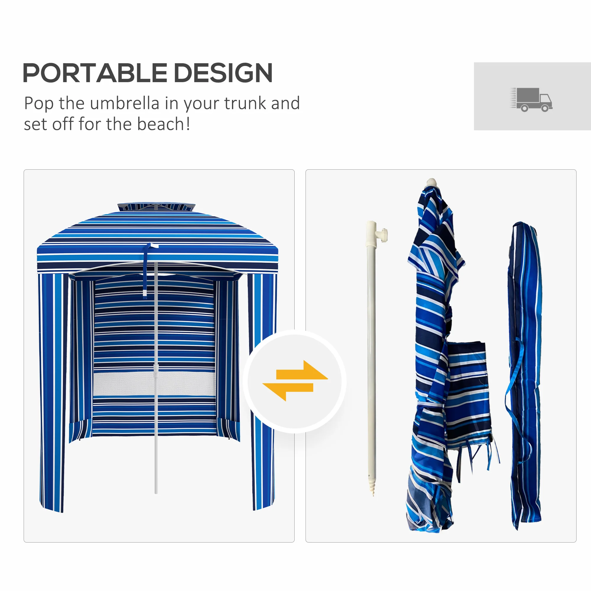 5.8' x 5.8' Cabana Umbrella with Walls & Vents, Blue Stripe - Image 8