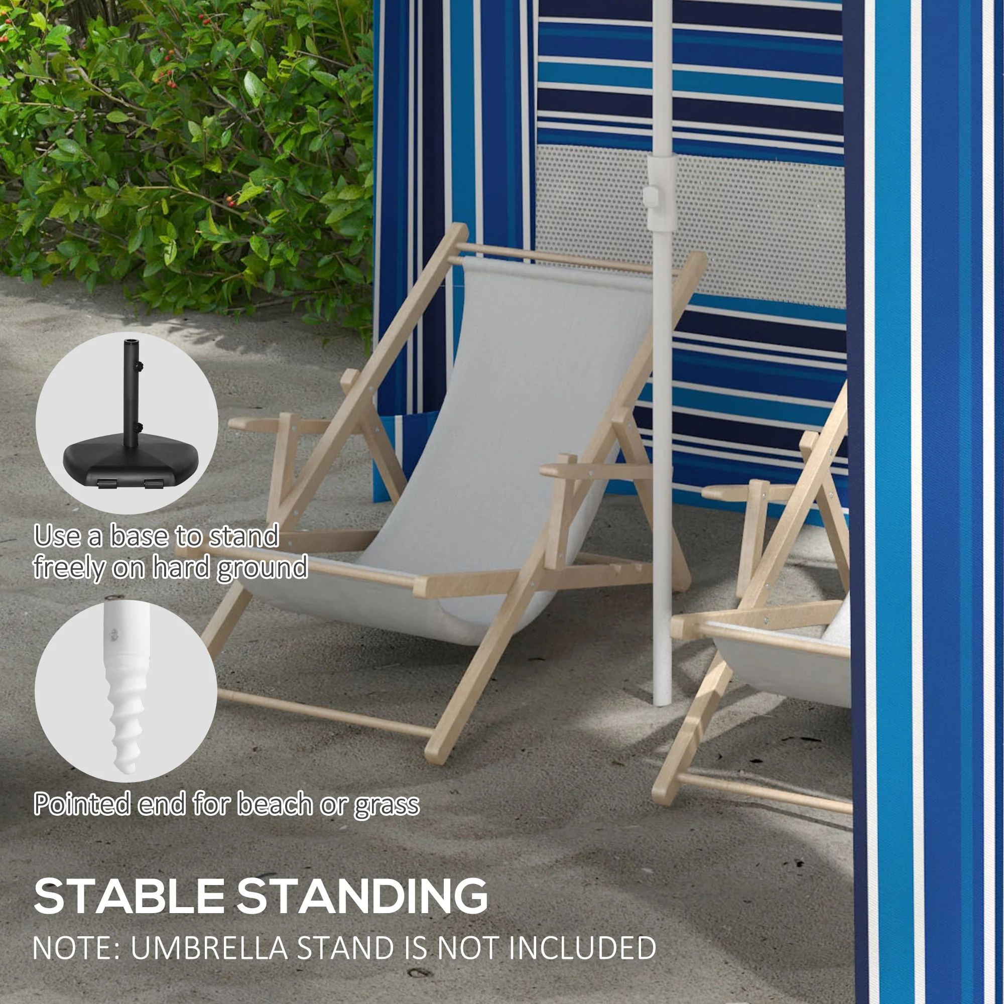 5.8' x 5.8' Cabana Umbrella with Walls & Vents, Blue Stripe - Image 9