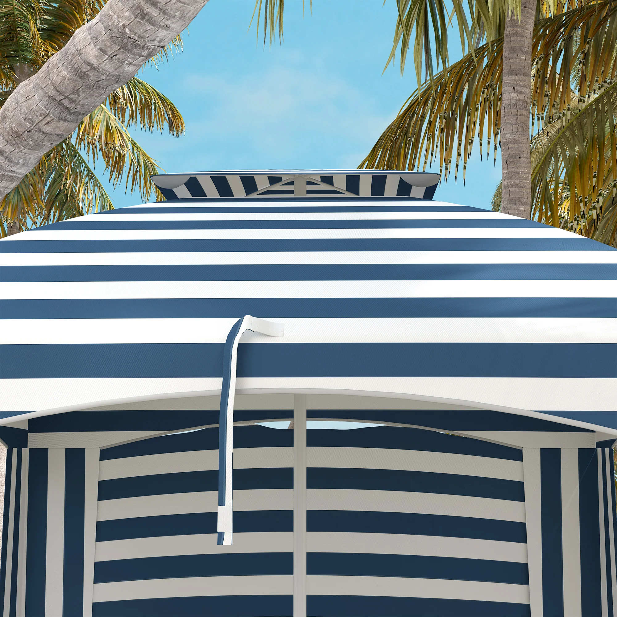 5.8' x 5.8' Beach Cabana Umbrella with Walls, Vents, Ruffles & Carry Bag, Blue & White Stripe - Image 10