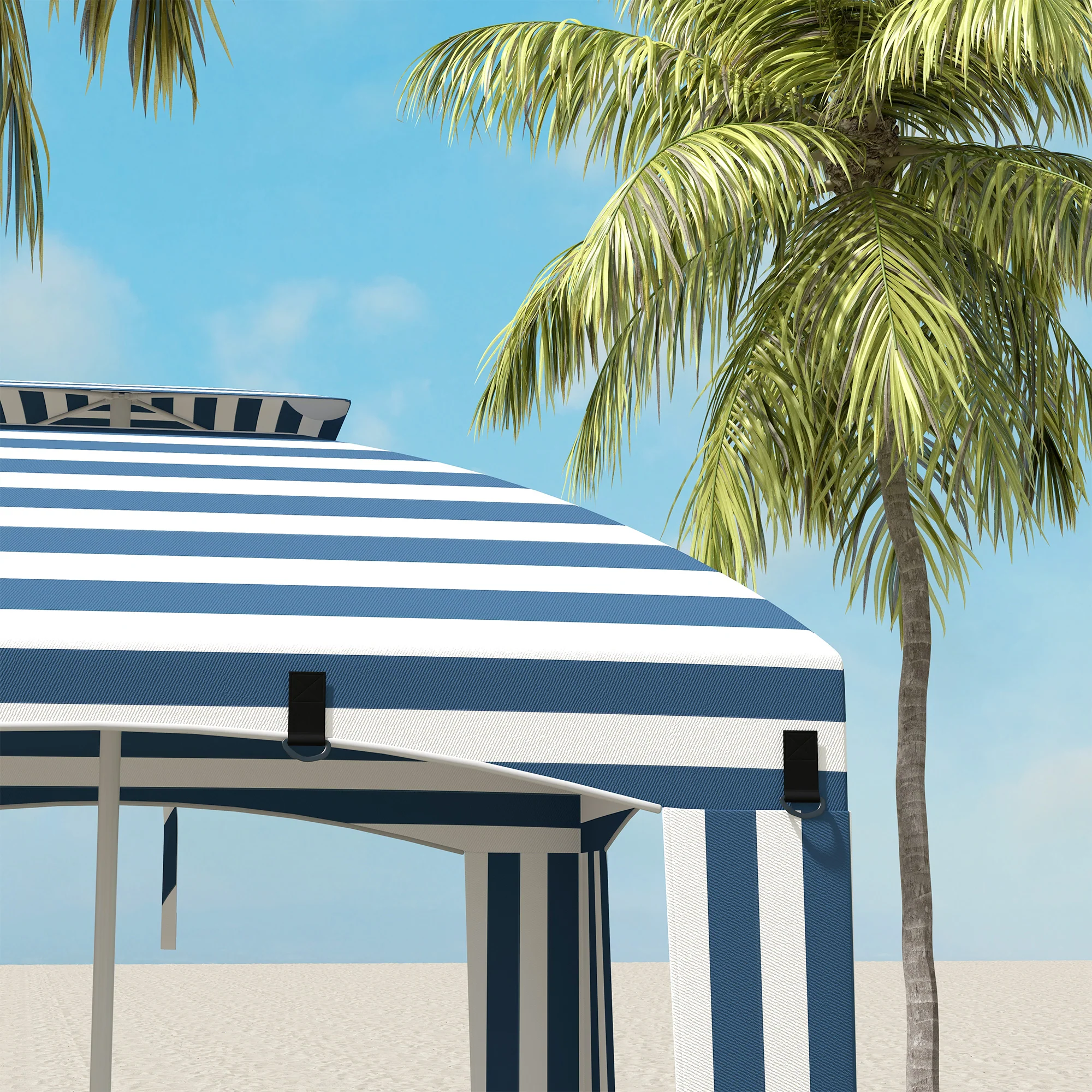 5.8' x 5.8' Beach Cabana Umbrella with Walls, Vents, Ruffles & Carry Bag, Blue & White Stripe - Image 11