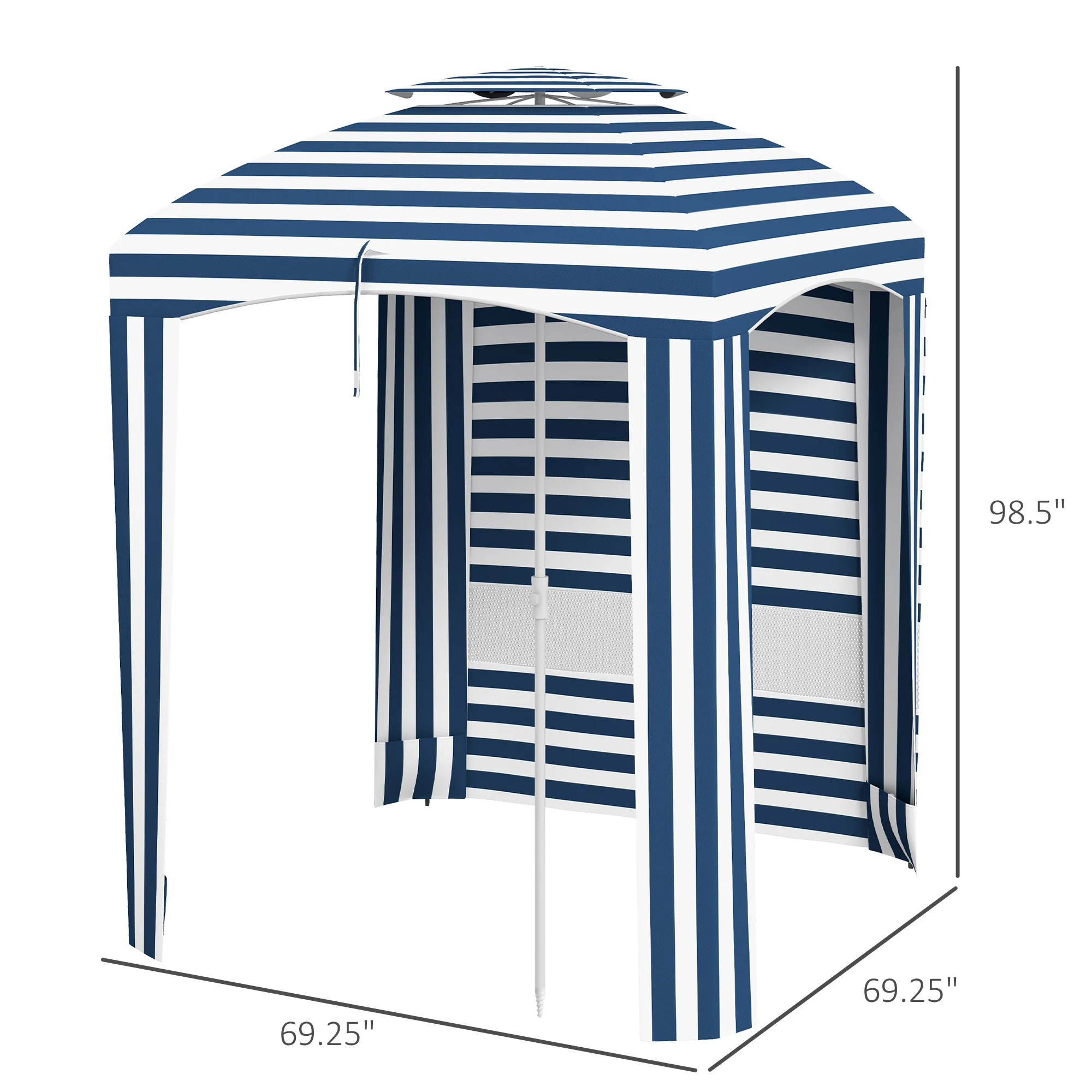 5.8' x 5.8' Beach Cabana Umbrella with Walls, Vents, Ruffles & Carry Bag, Blue & White Stripe - Image 5