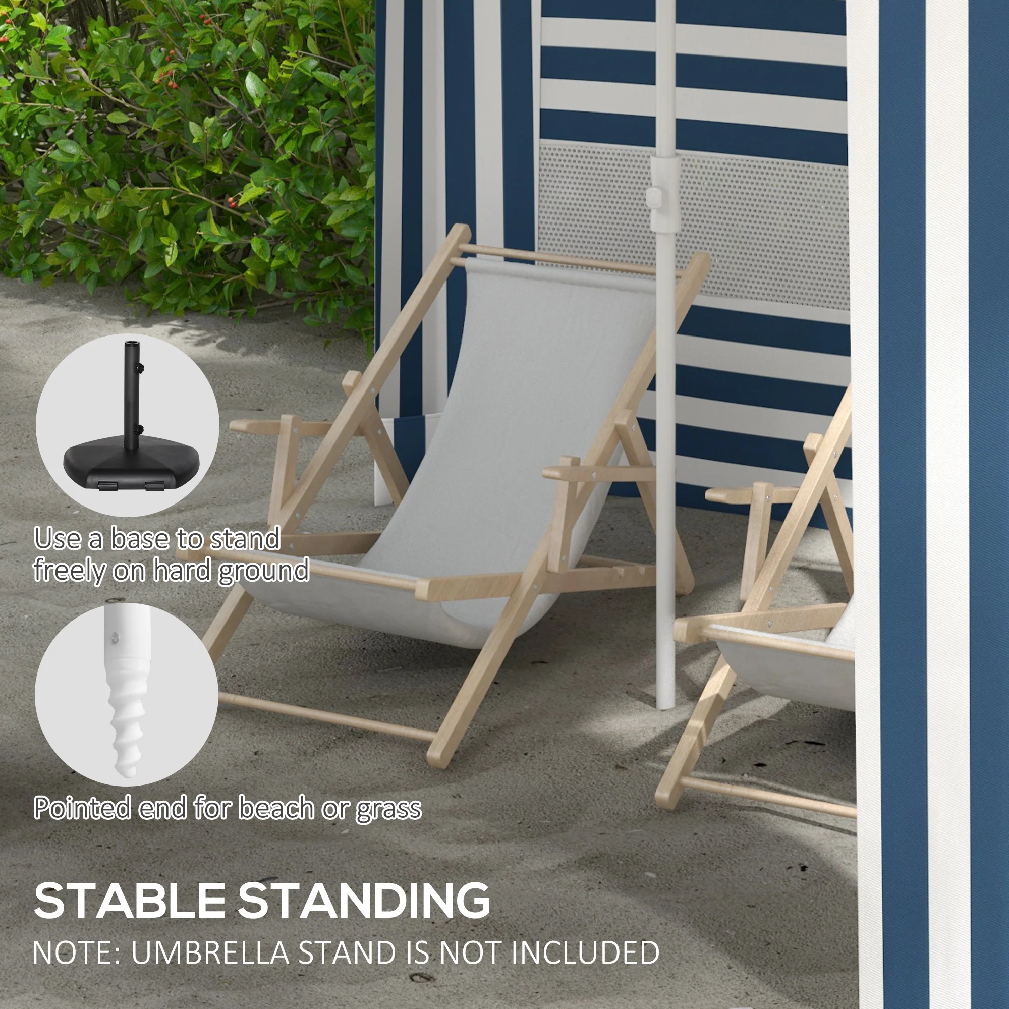 5.8' x 5.8' Beach Cabana Umbrella with Walls, Vents, Ruffles & Carry Bag, Blue & White Stripe - Image 9