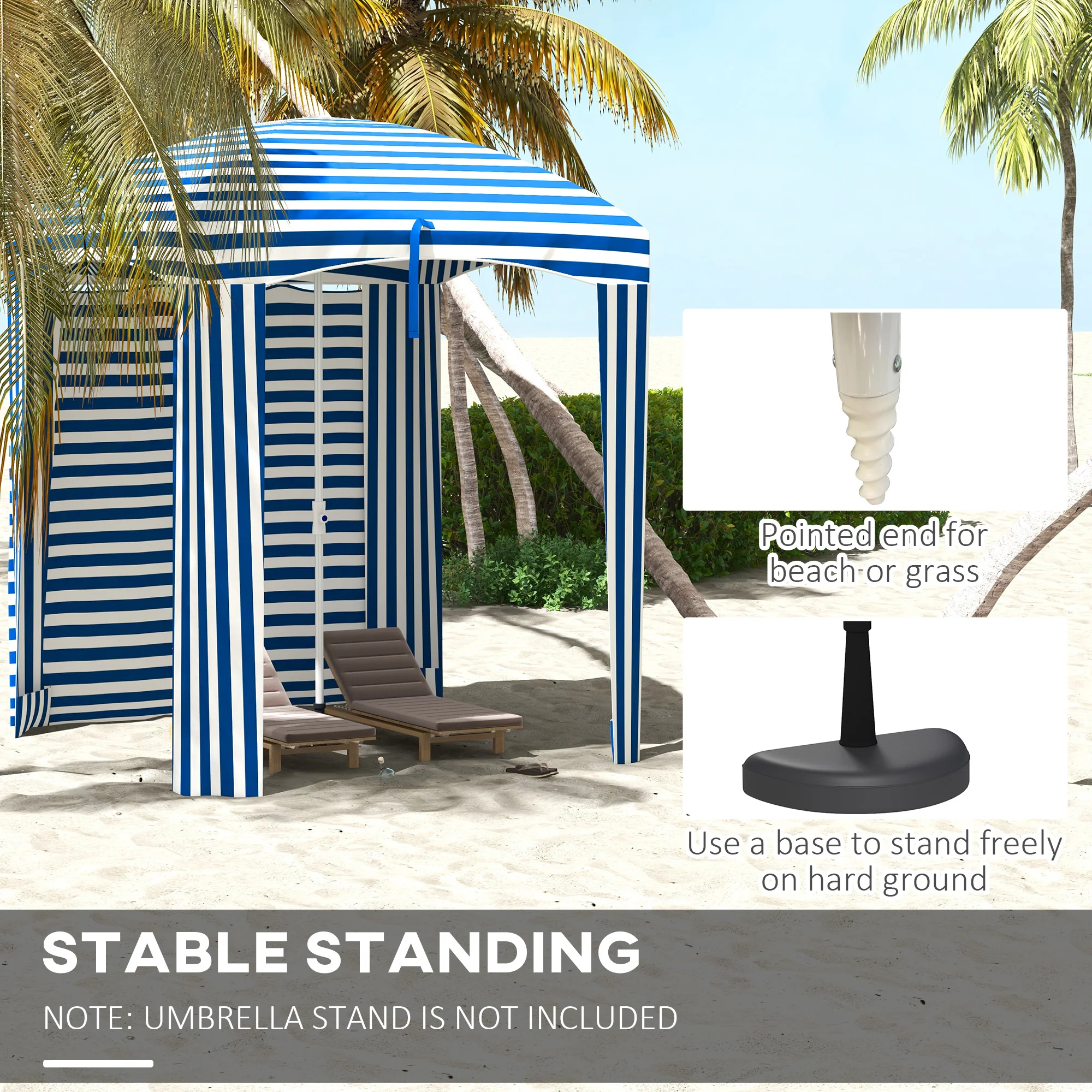 5.8' x 5.8' Cabana Umbrella with Walls & Vents, Blue & White Stripes - Image 9