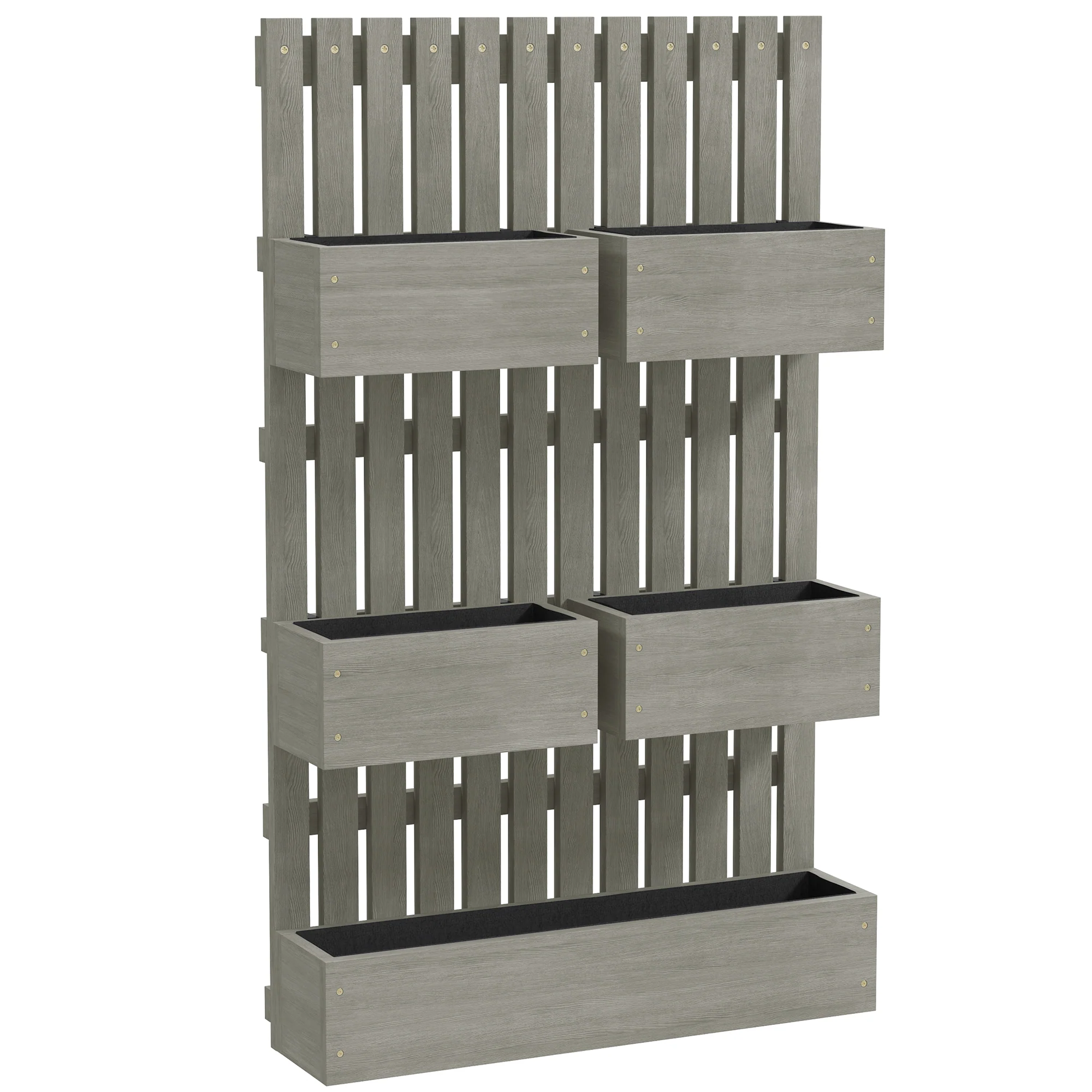 5 Box Raised Garden Bed with Trellis for Vine Flowers & Climbing Plants, 39" Tall Wall-Mounted Wood Planter Box Set with Adjustable Height, Drainage Hole, Gray - Image 12