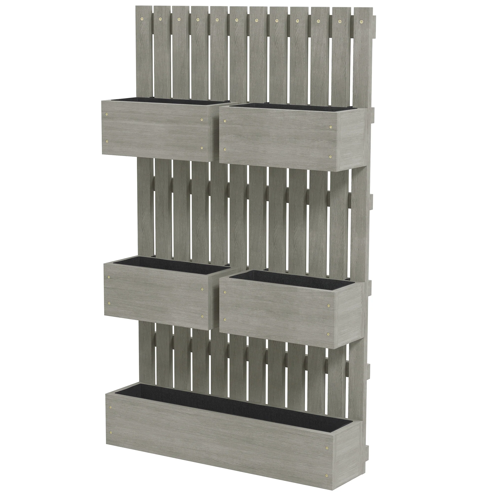 5 Box Raised Garden Bed with Trellis for Vine Flowers & Climbing Plants, 39" Tall Wall-Mounted Wood Planter Box Set with Adjustable Height, Drainage Hole, Gray - Image 2