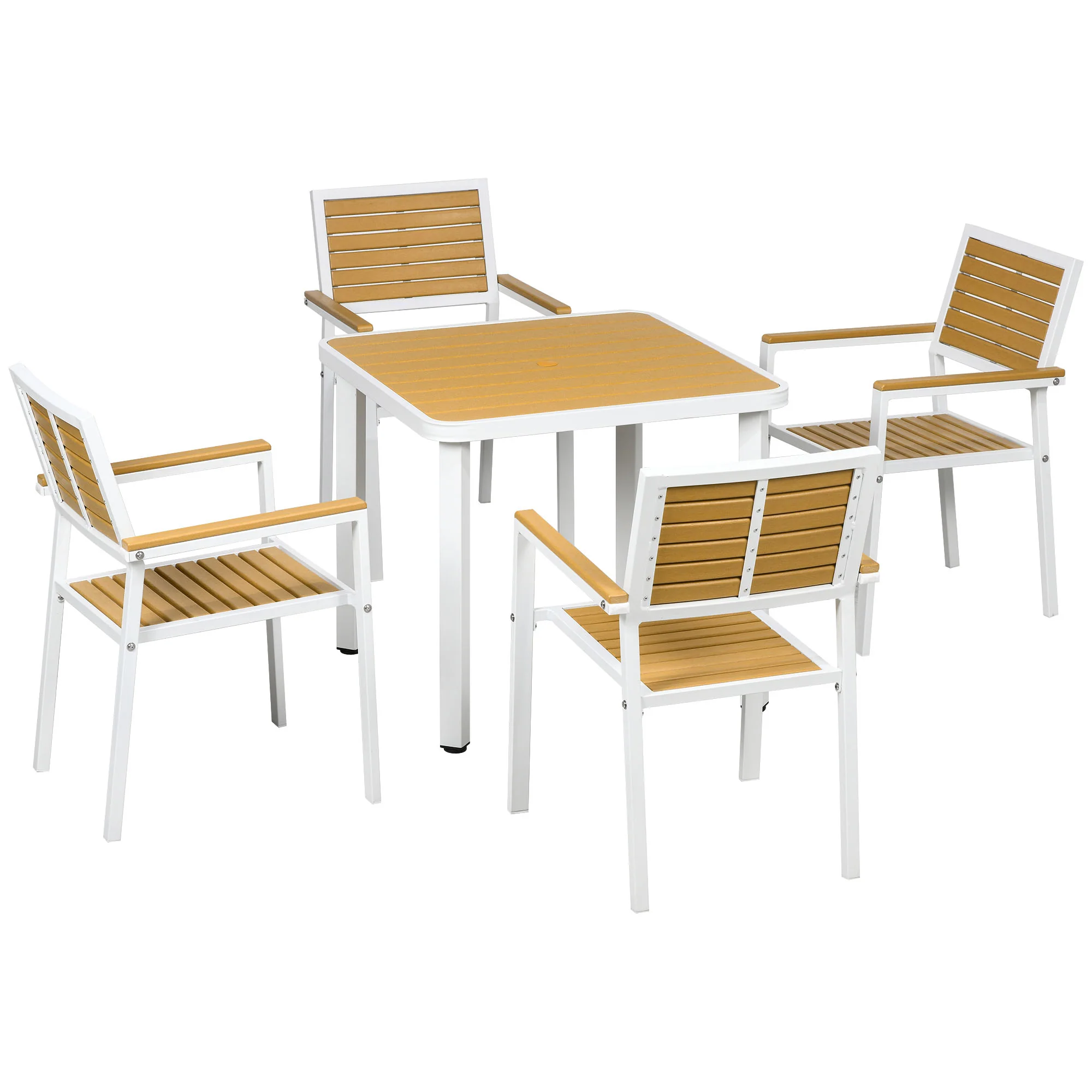 5 Piece Aluminum Frame Patio Dining Set for 4 with Umbrella Hole, Yellow