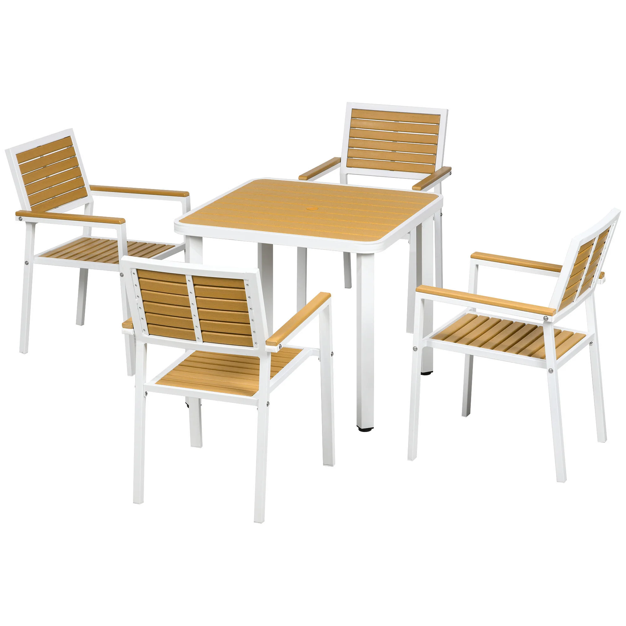 5 Piece Aluminum Frame Patio Dining Set for 4 with Umbrella Hole, Yellow - Image 2