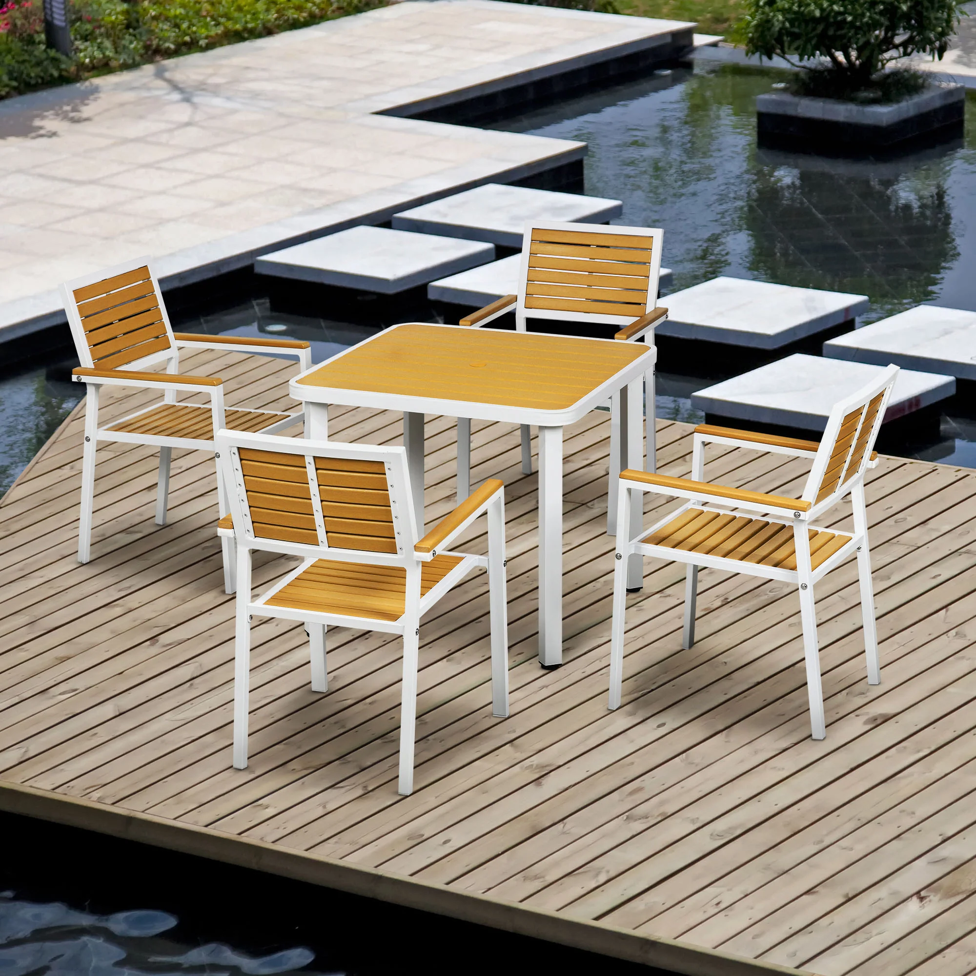 5 Piece Aluminum Frame Patio Dining Set for 4 with Umbrella Hole, Yellow - Image 3