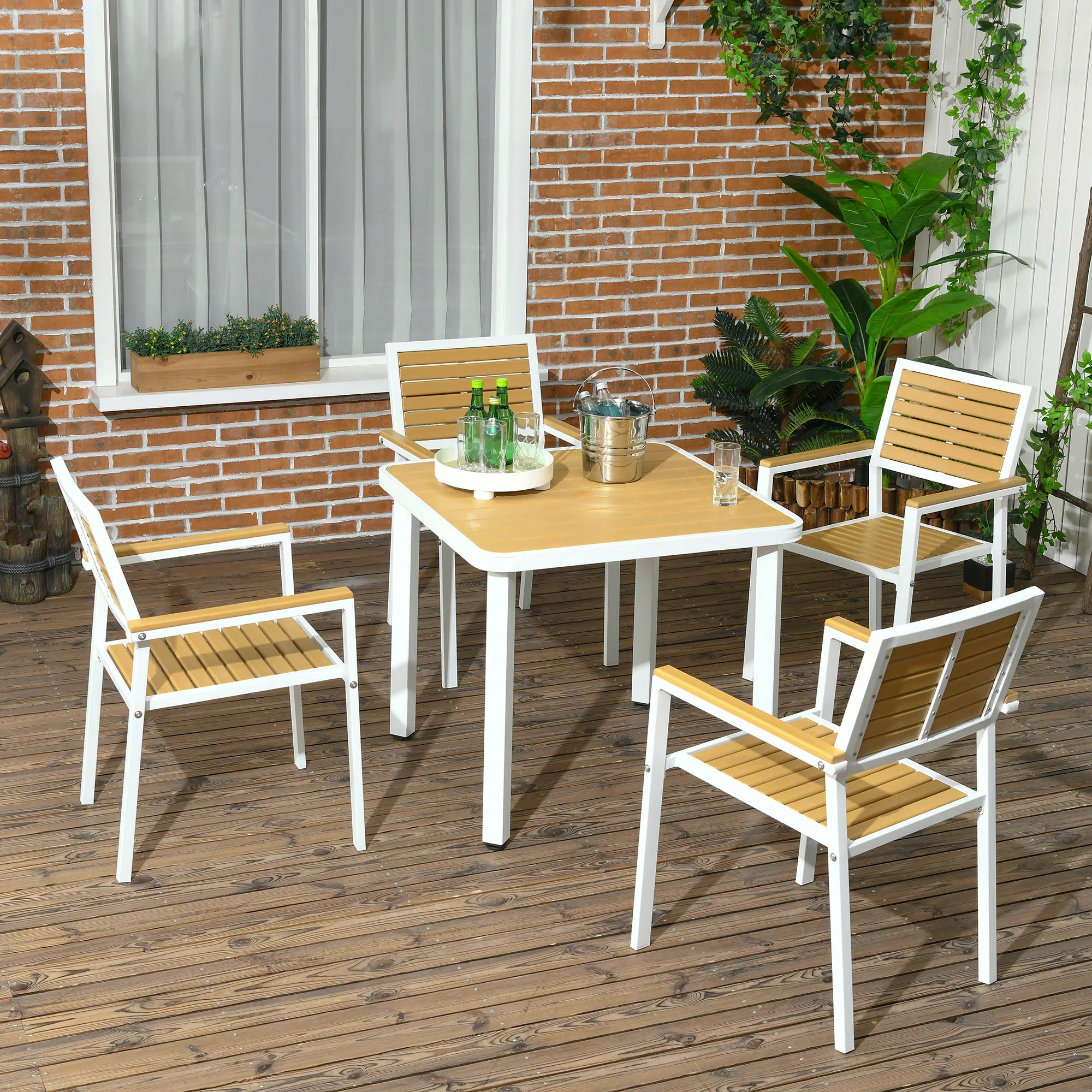 5 Piece Aluminum Frame Patio Dining Set for 4 with Umbrella Hole, Yellow - Image 4