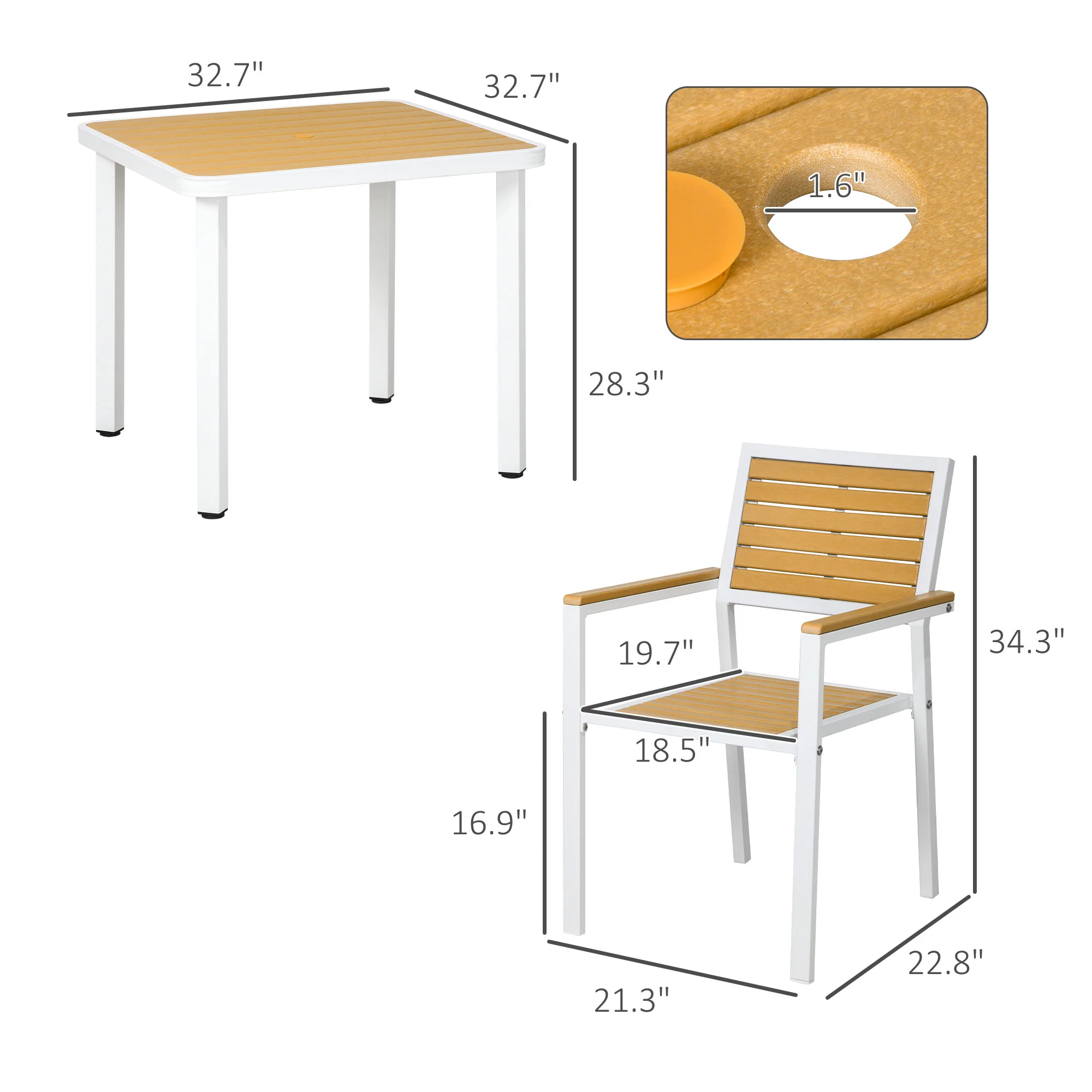5 Piece Aluminum Frame Patio Dining Set for 4 with Umbrella Hole, Yellow - Image 5