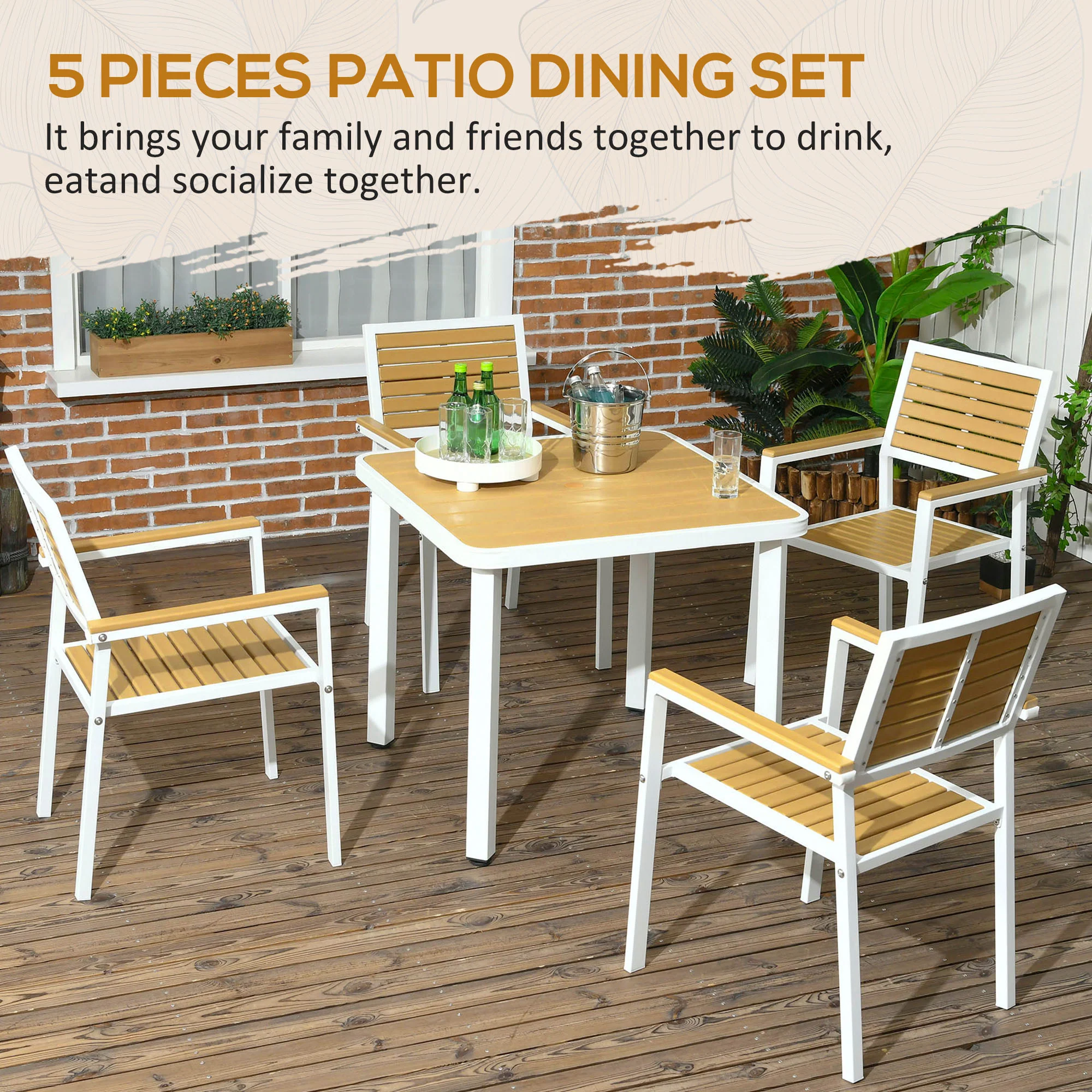 5 Piece Aluminum Frame Patio Dining Set for 4 with Umbrella Hole, Yellow - Image 6