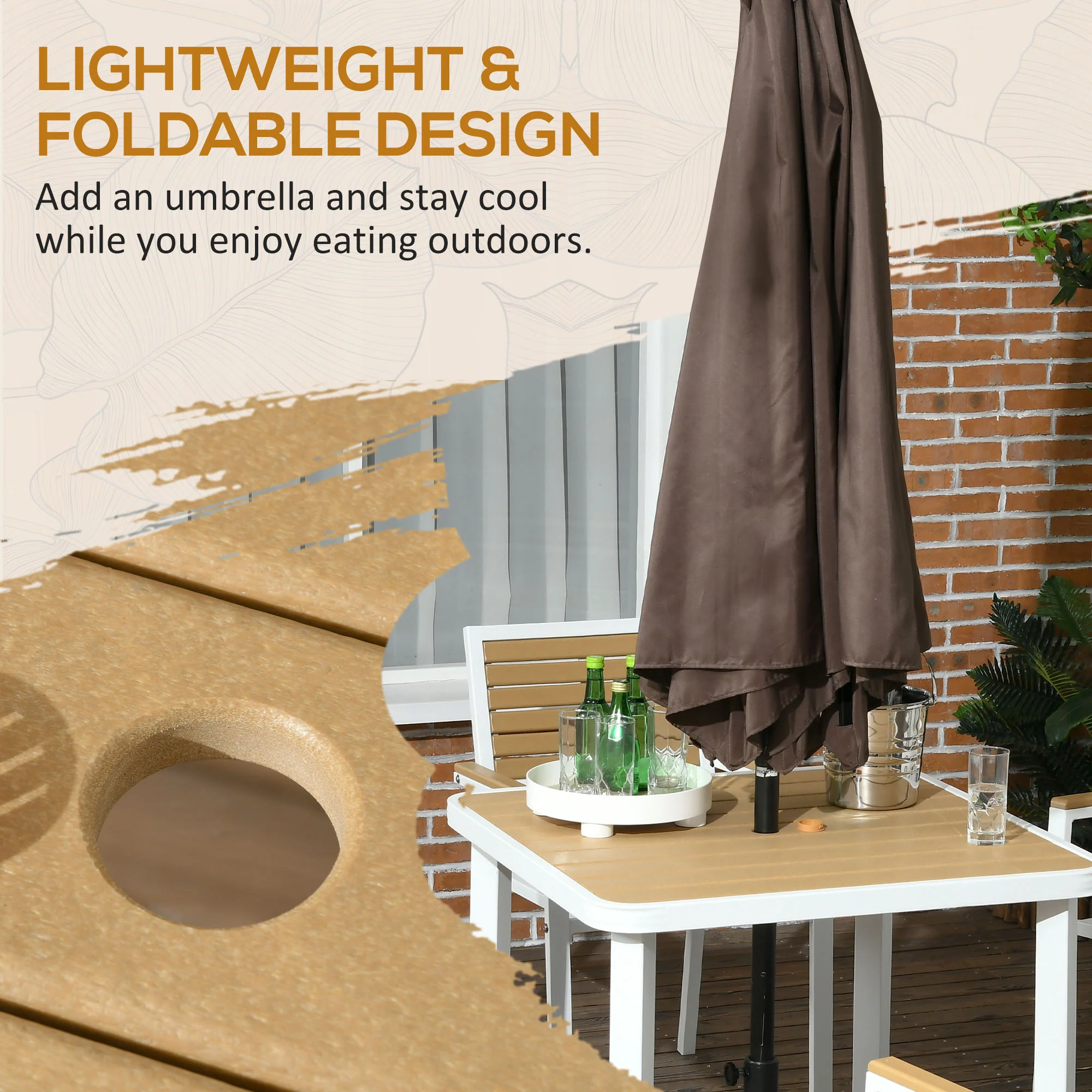 5 Piece Aluminum Frame Patio Dining Set for 4 with Umbrella Hole, Yellow - Image 7
