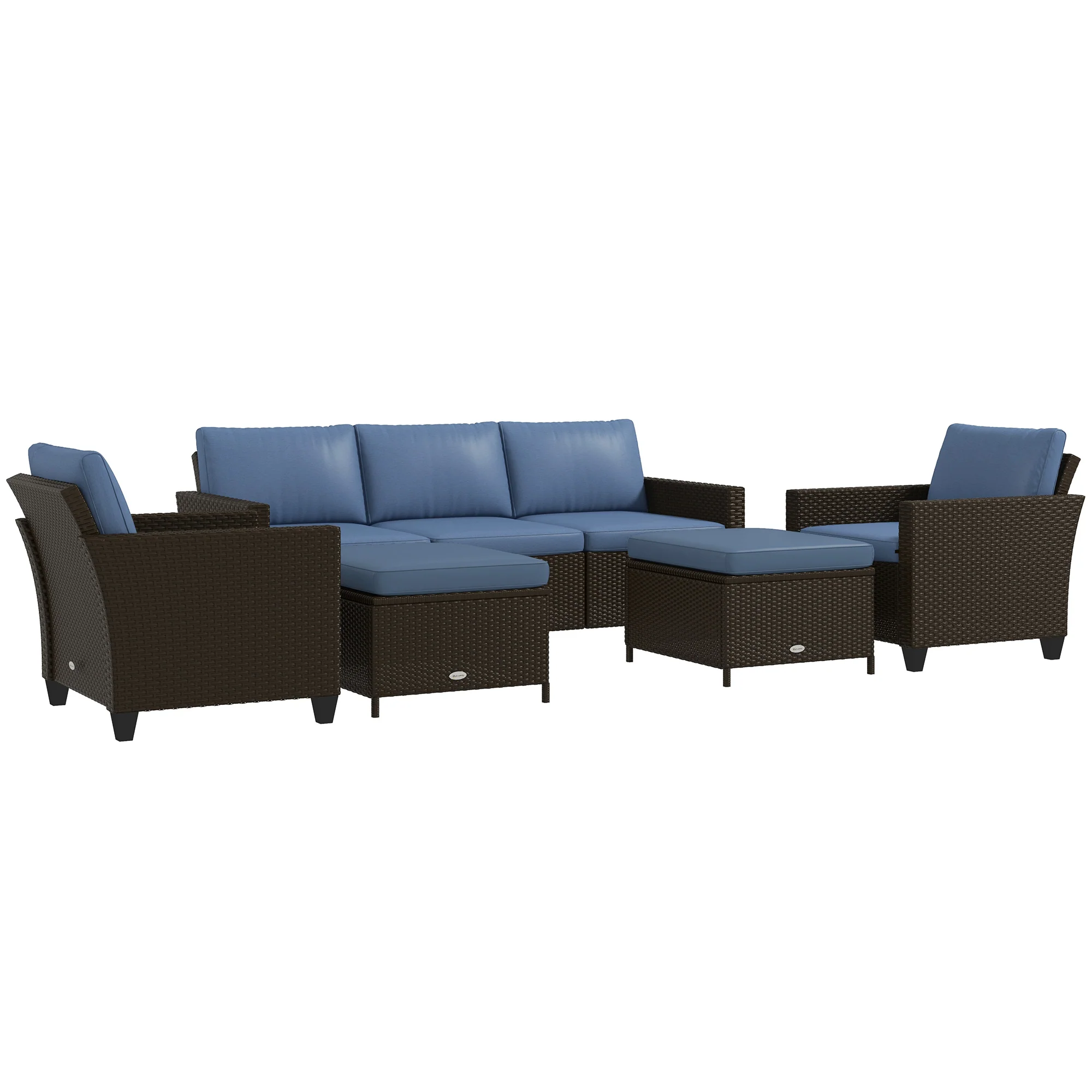 5-Piece Patio Furniture Set with PE Rattan Sofa, Armchairs, Footstools, Cushions, Deep Coffee - Image 12