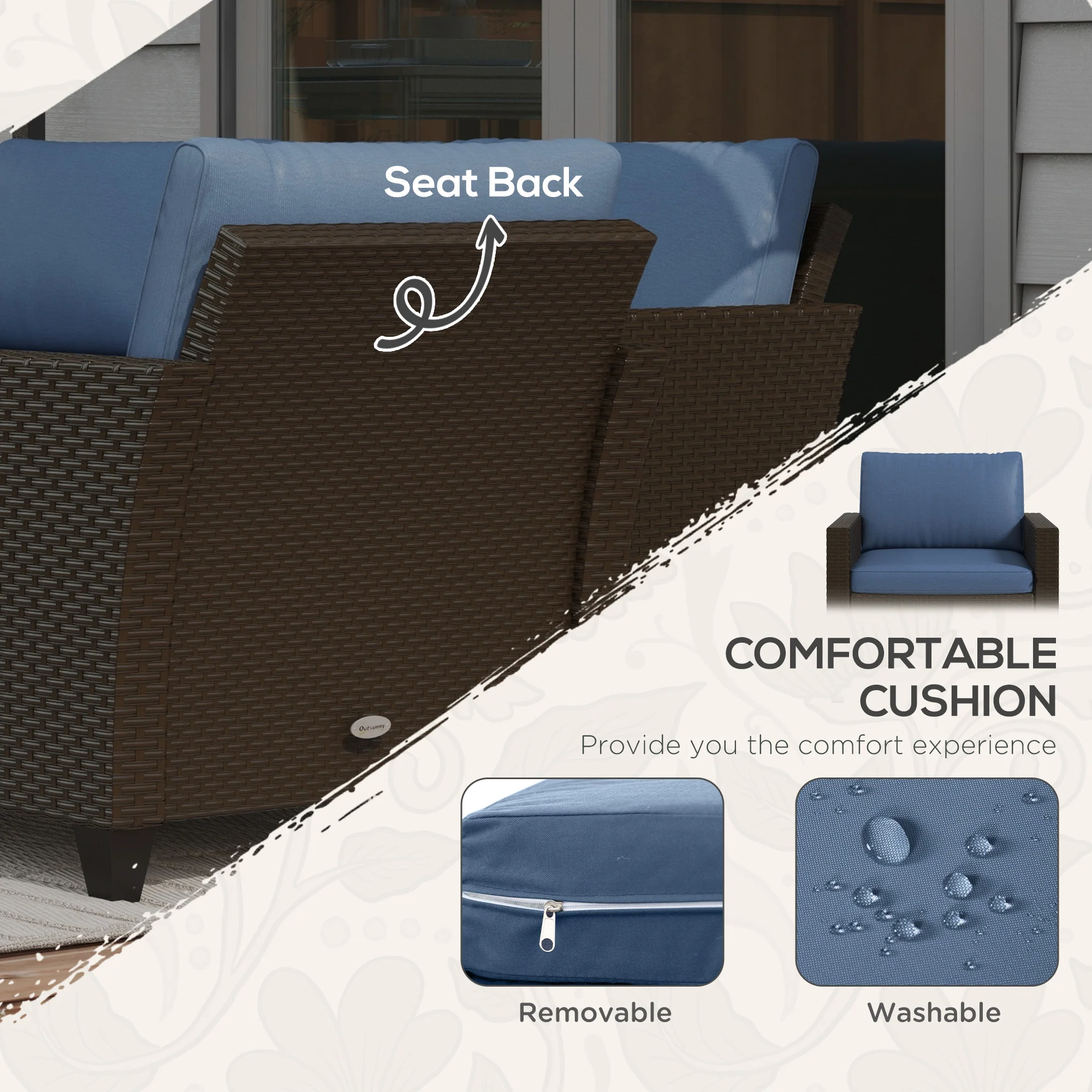 5-Piece Patio Furniture Set with PE Rattan Sofa, Armchairs, Footstools, Cushions, Deep Coffee - Image 7