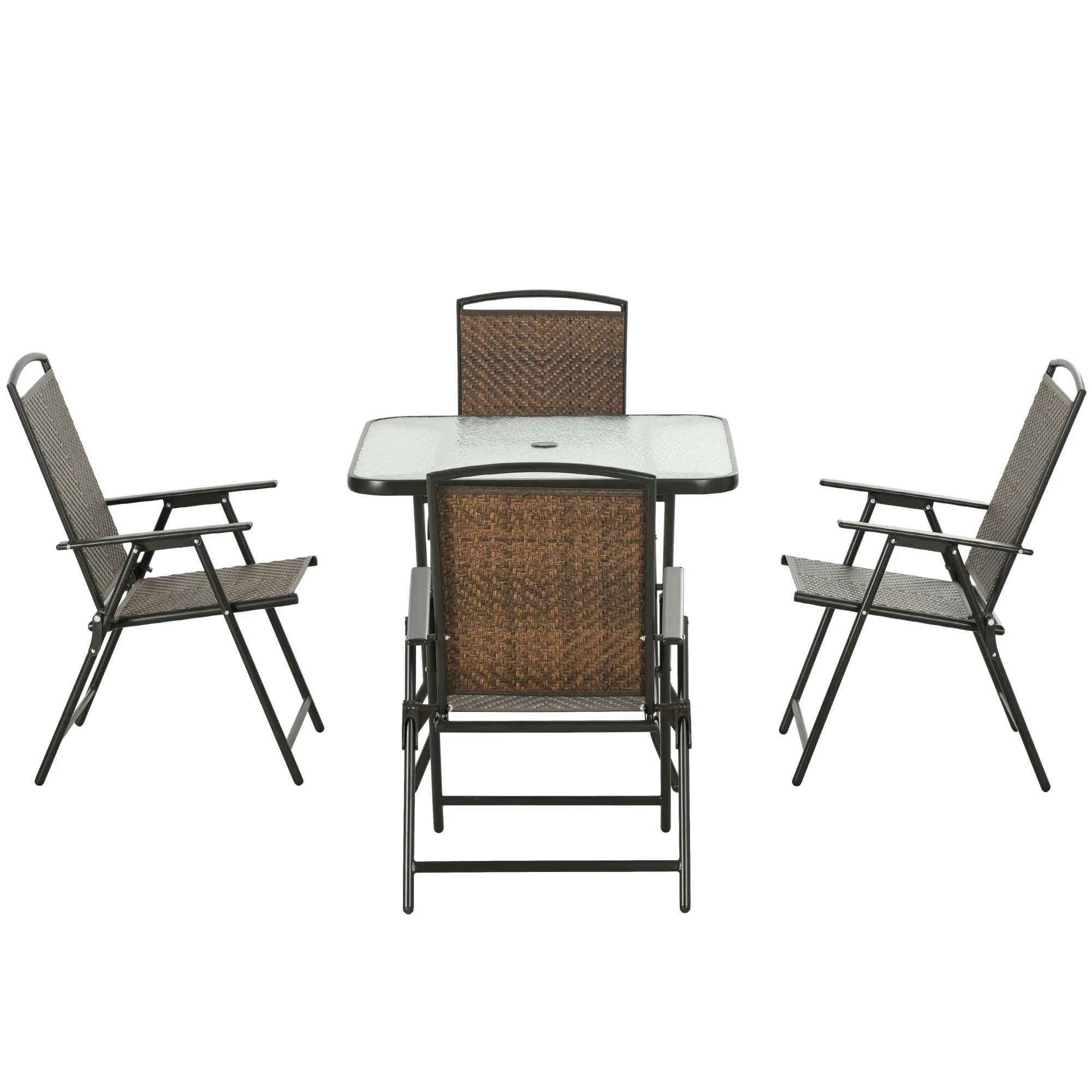 5 Pieces Wicker Patio Dining Set, Foldable Outdoor Table and Chairs, Dark Brown - Image 2
