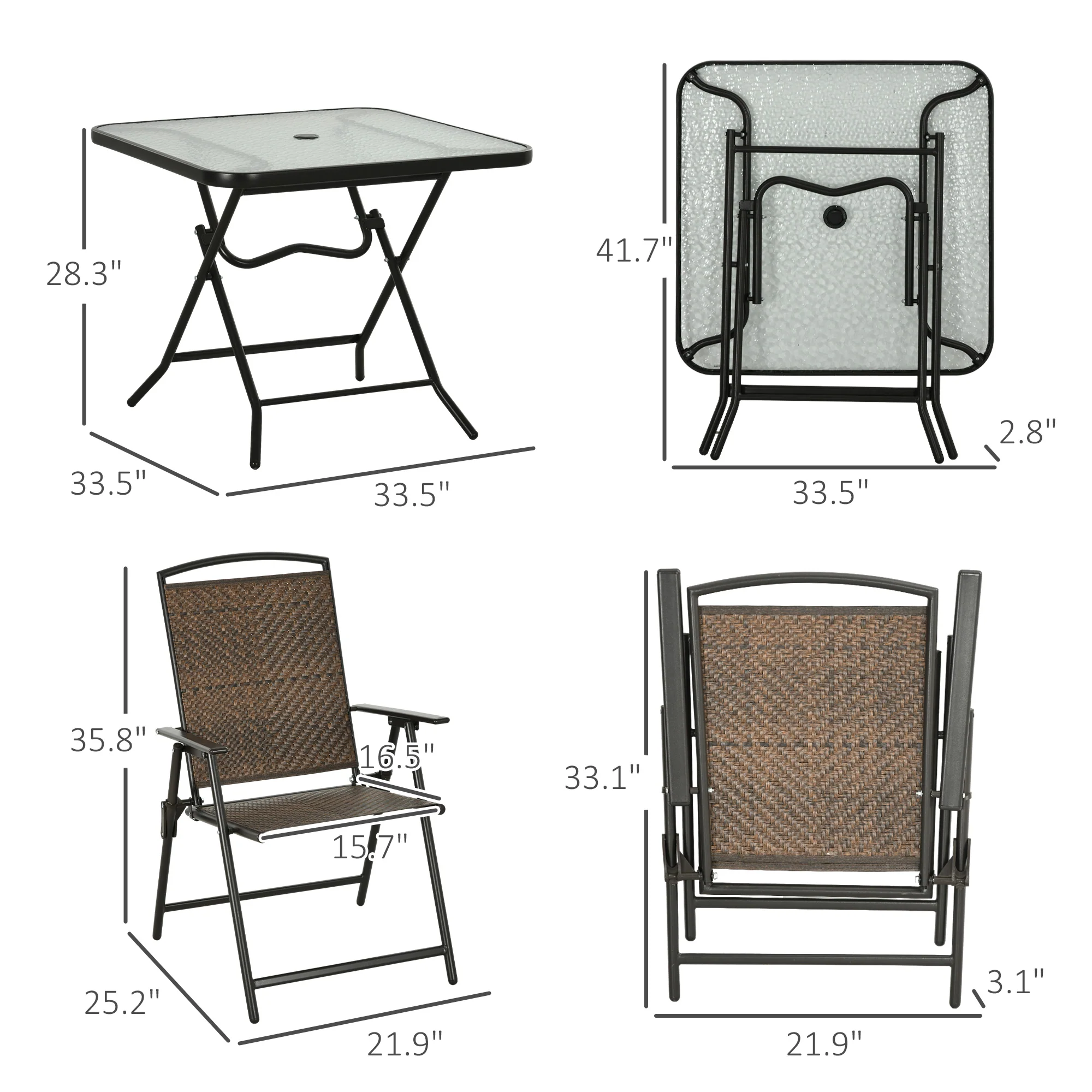 5 Pieces Wicker Patio Dining Set, Foldable Outdoor Table and Chairs, Dark Brown - Image 5
